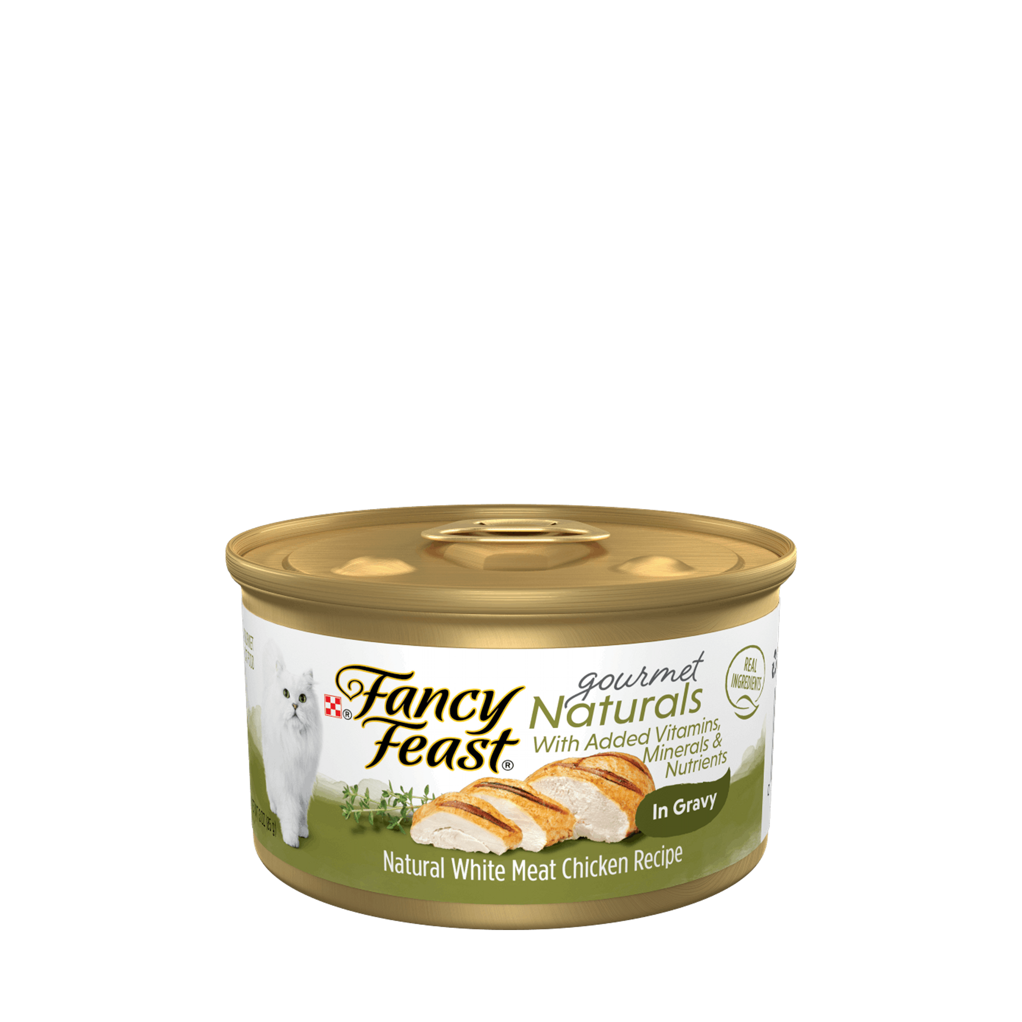 Empaque de Purina® Fancy Feast® Alimento Húmedo Para Gatos Adultos Naturals Sabor Petit Filets de Pollo, vista frontal