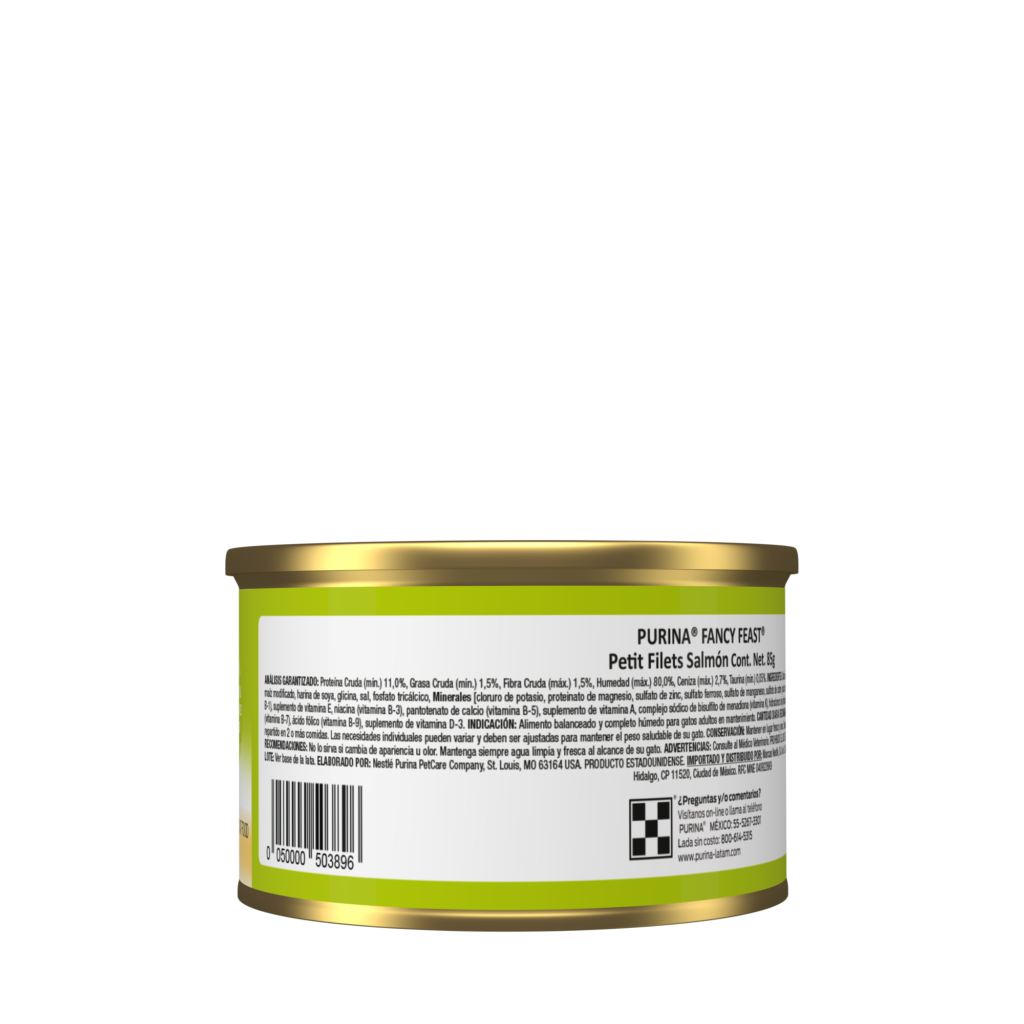 Empaque de Purina® Fancy Feast® Alimento Húmedo Para Gatos Adultos Petit Filets Sabor Salmón, vista posterior