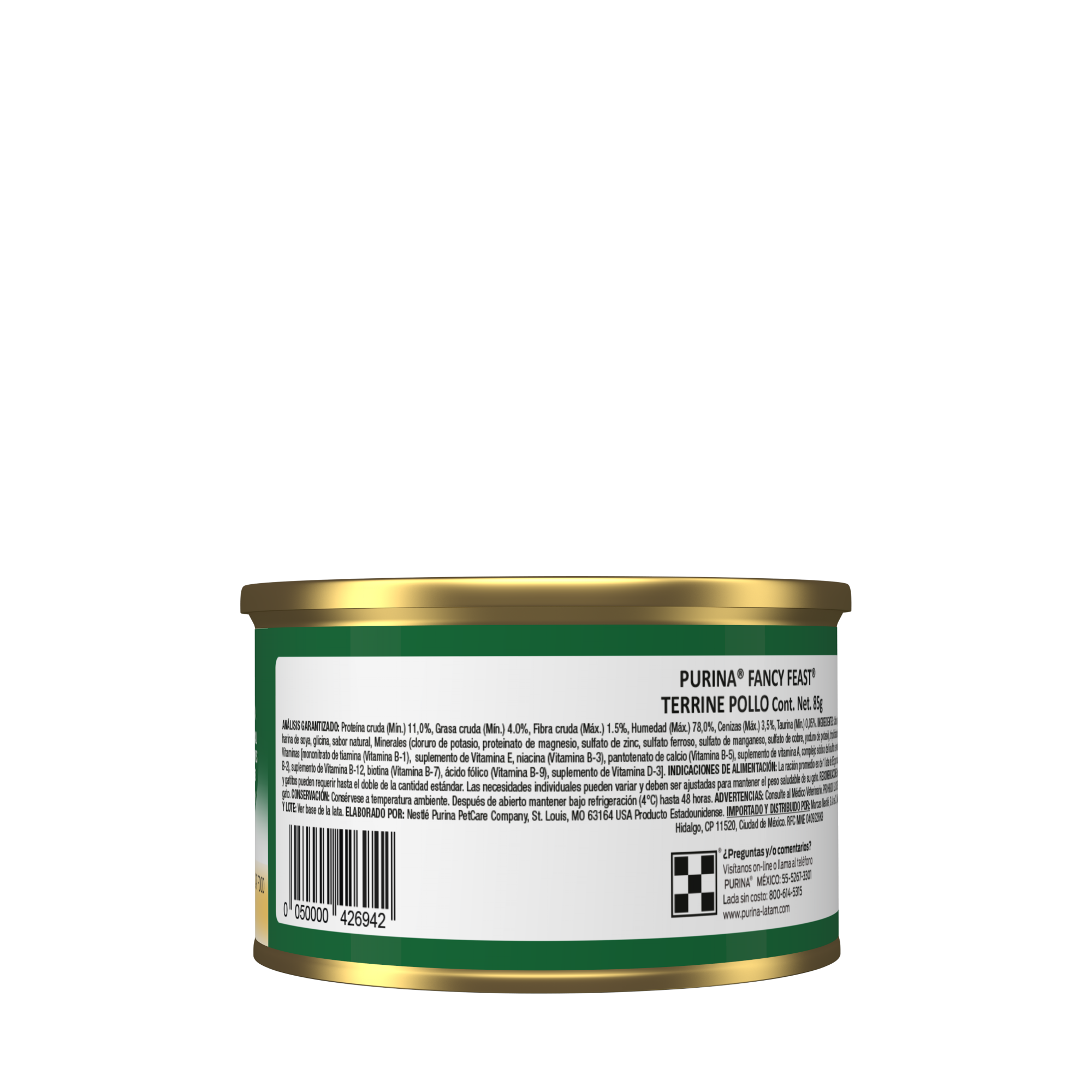 Empaque de Purina® Fancy Feast® Alimento Húmedo Para Gatos Adultos Terrine Sabor Pollo, vista posterior