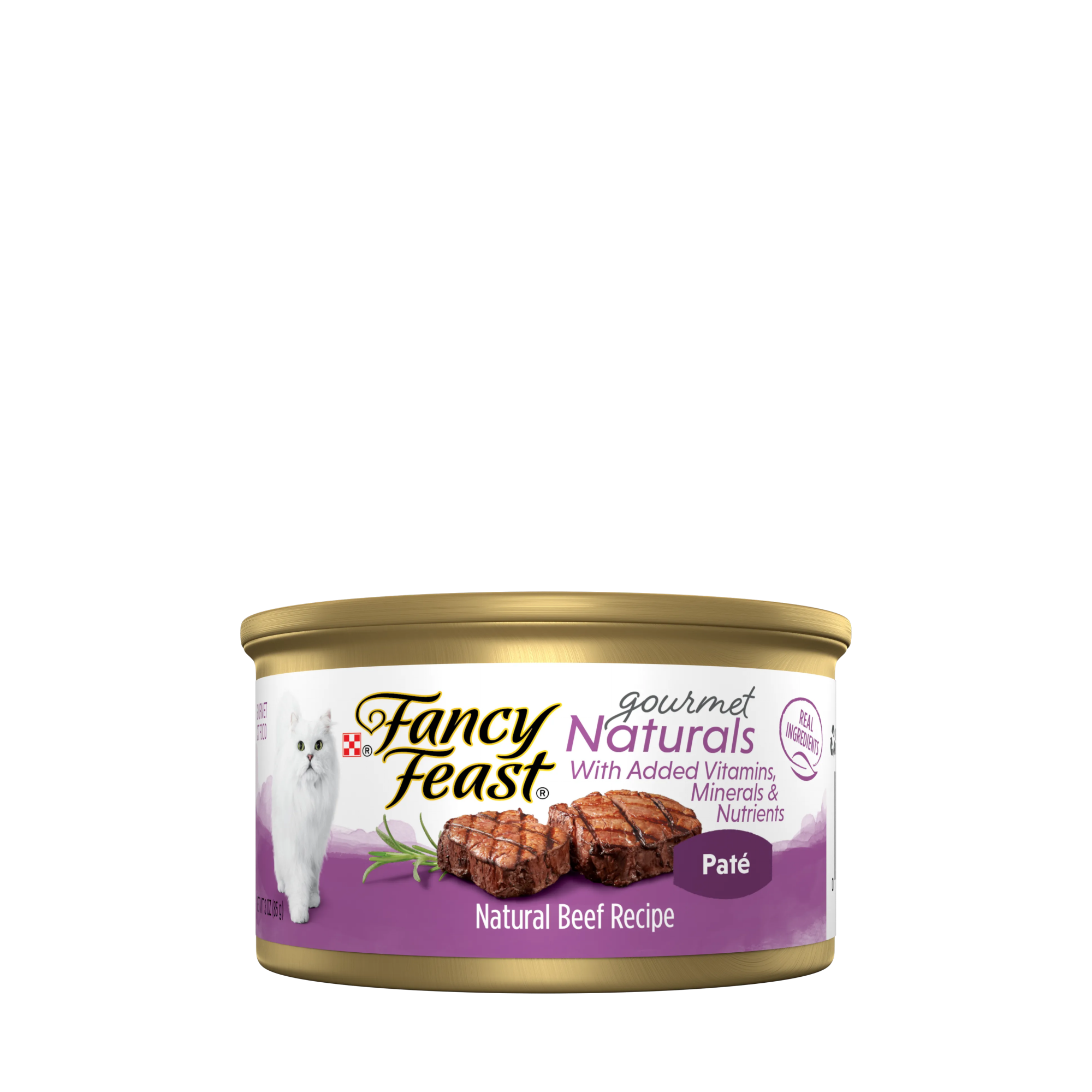Empaque de Purina® Fancy Feast® Para Gatos Adultos Naturals Mousse de Res, vista frontal