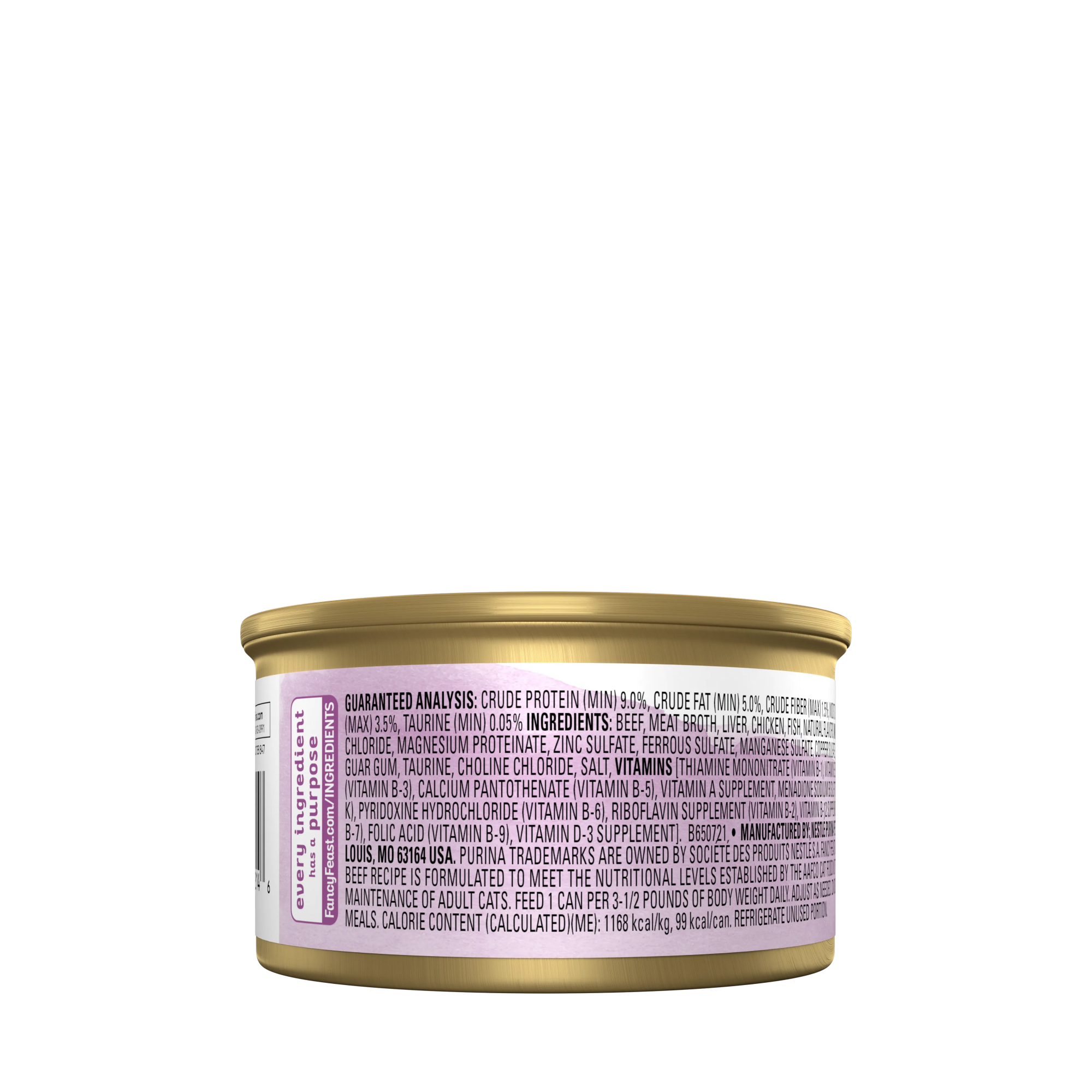 Empaque de Purina® Fancy Feast® Para Gatos Adultos Naturals Mousse de Res, vista posterior