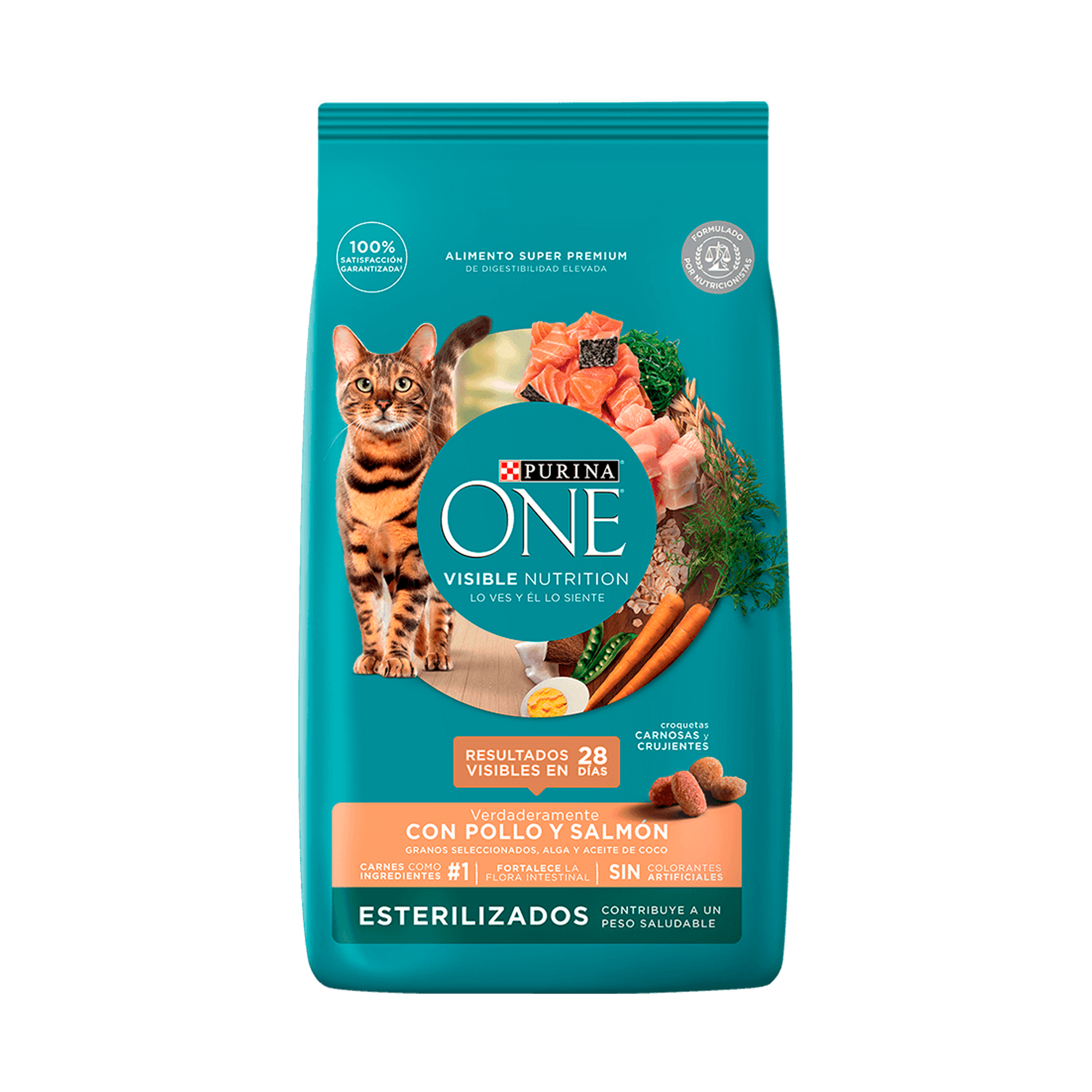 Empaque de Purina® One® Croquetas para gato esterilizado con pollo y salmón, vista frontal