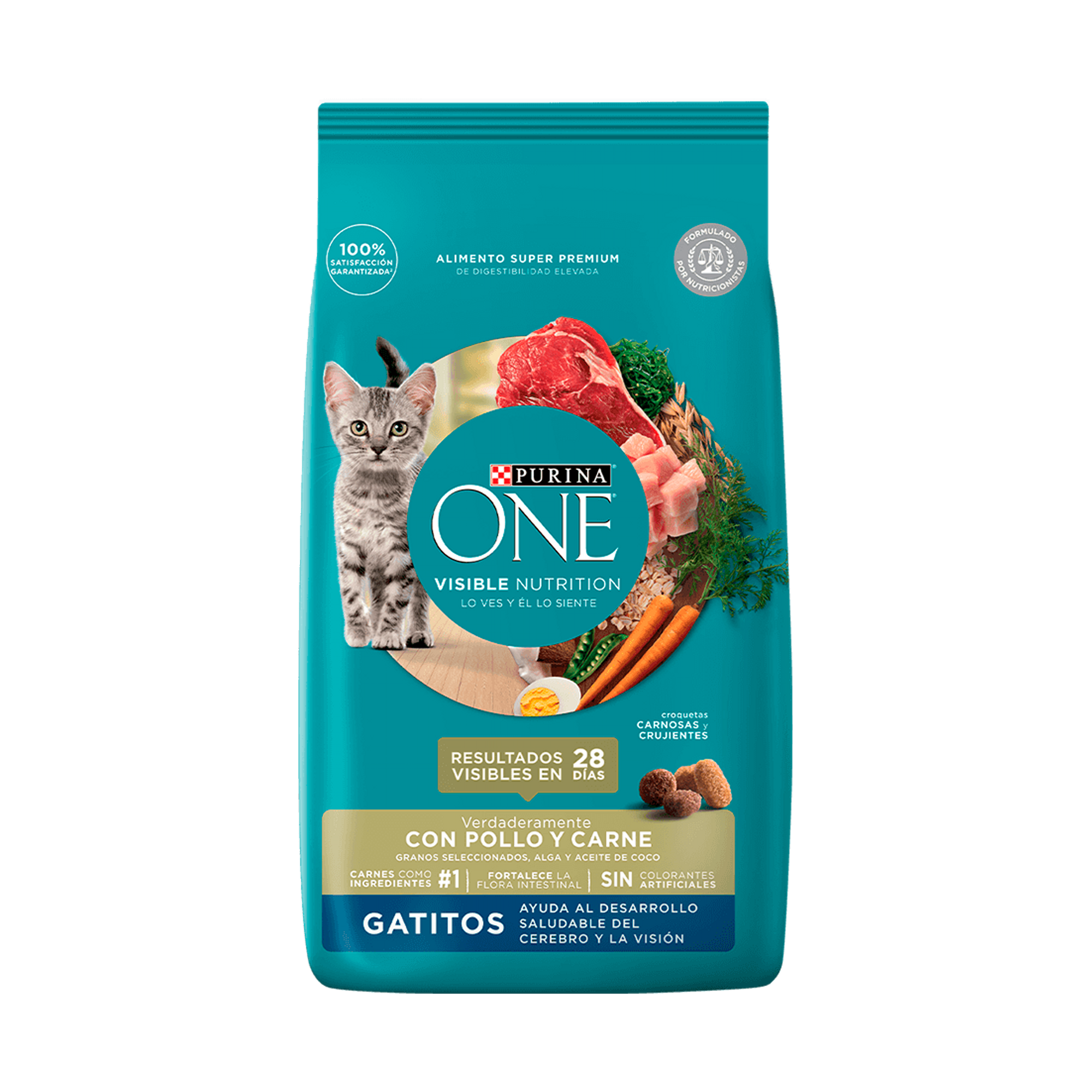 Empaque de Purina® One® Gatitos de pollo y carne, vista frontal