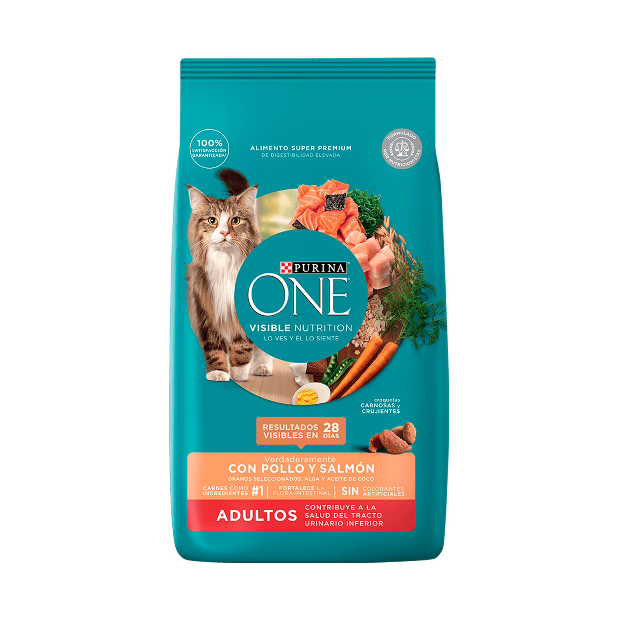 Empaque de Purina® One® Pollo y salmón para gatos, vista frontal