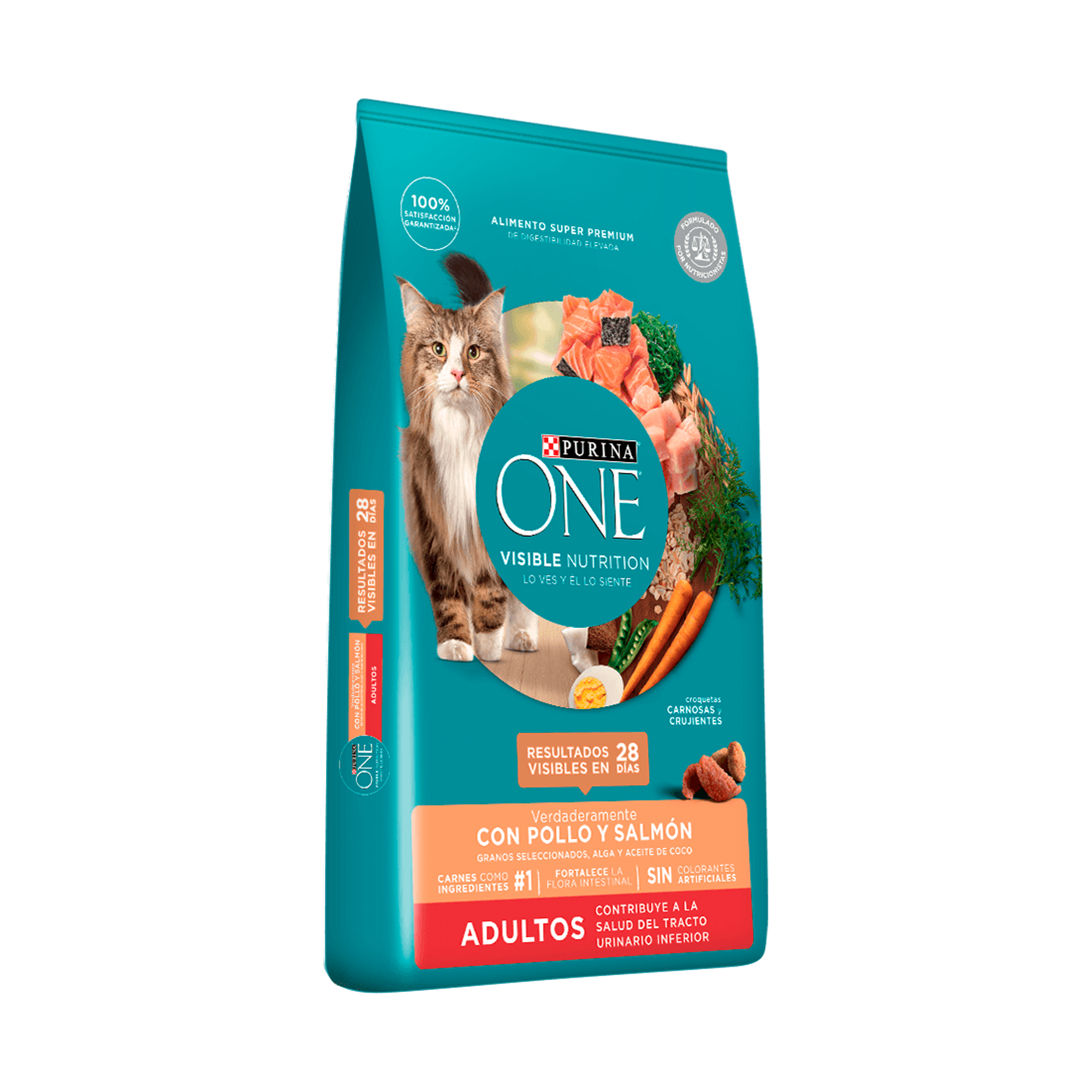Empaque de Purina® One® Pollo y salmón para gatos, vista lateral