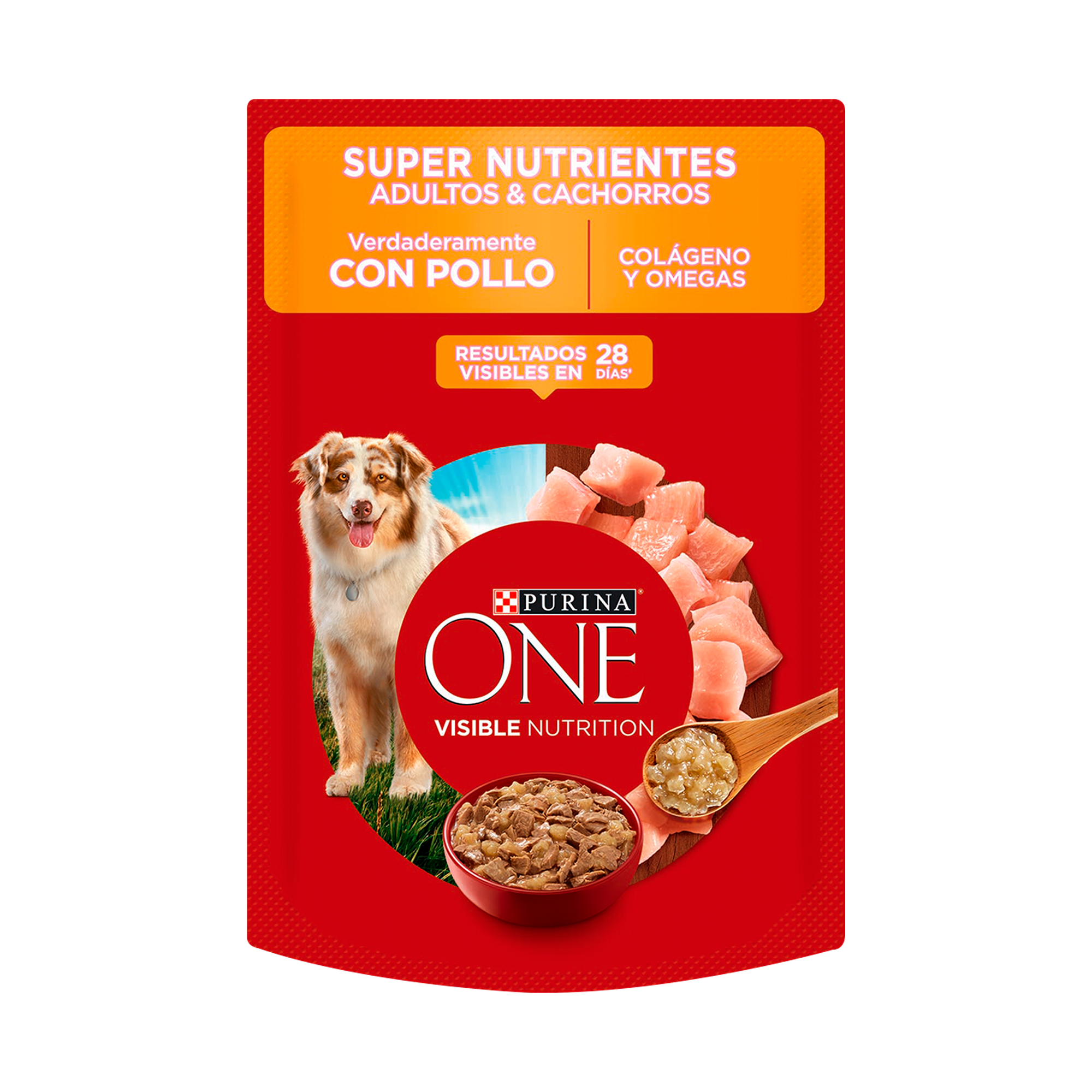 Empaque de Purina® One® Super nutrientes pollo adultos y cachorros, vista frontal