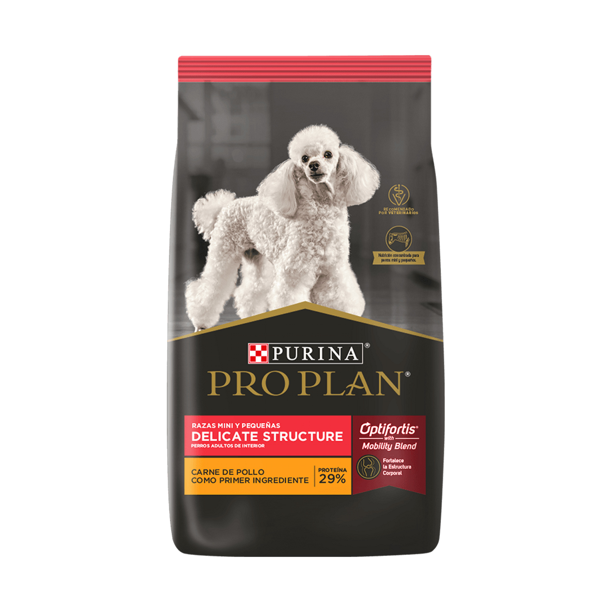 Empaque de Purina® Pro Plan® delicate small breed con optifortis, vista frontal