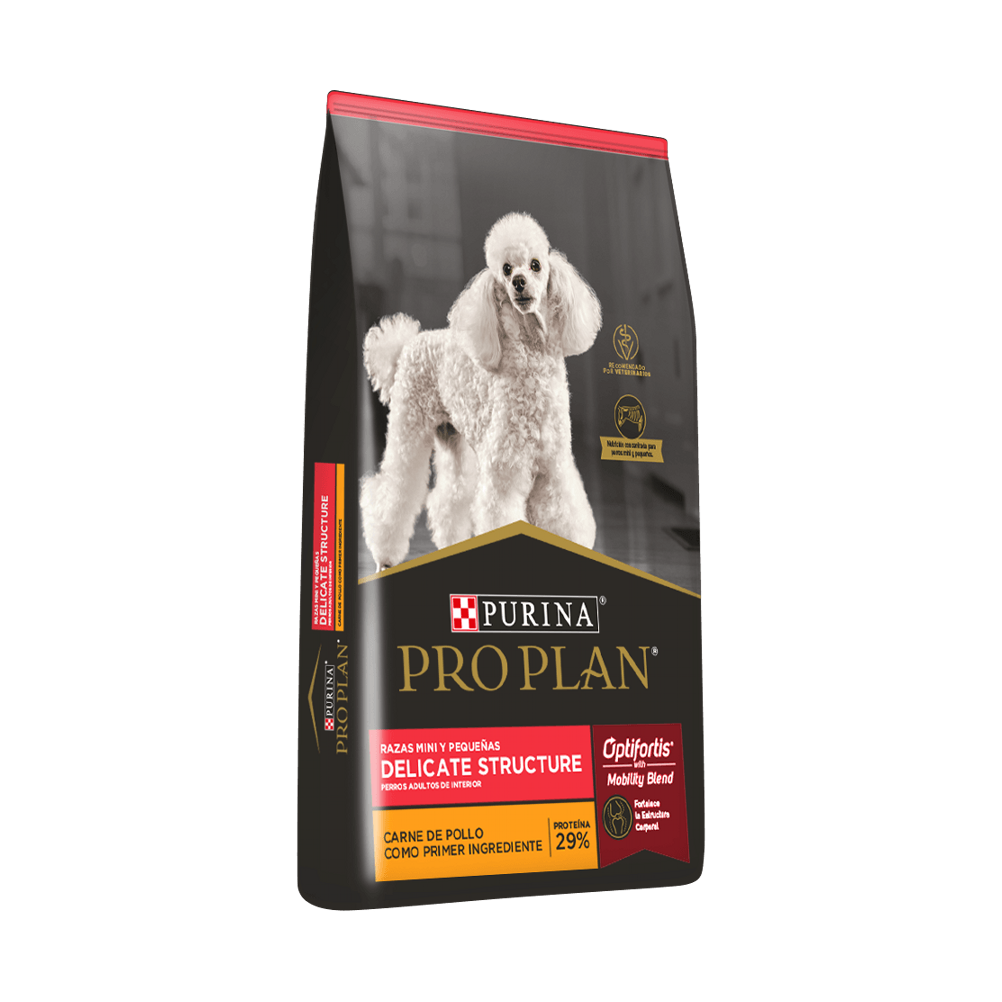 Empaque de Purina® Pro Plan® delicate small breed con optifortis, vista lateral