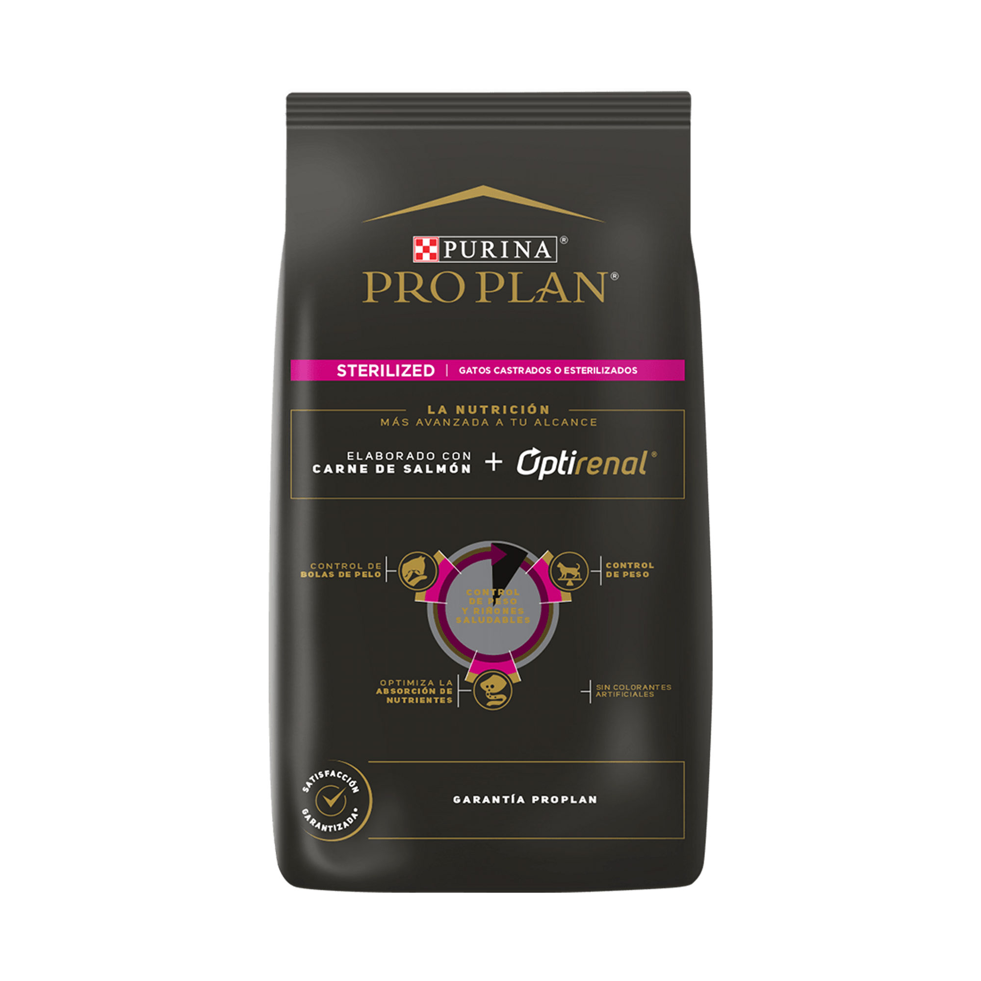 Empaque de Purina® Pro Plan® Gato Esterilizados con Optirenal® Sabor Salmón, vista posterior