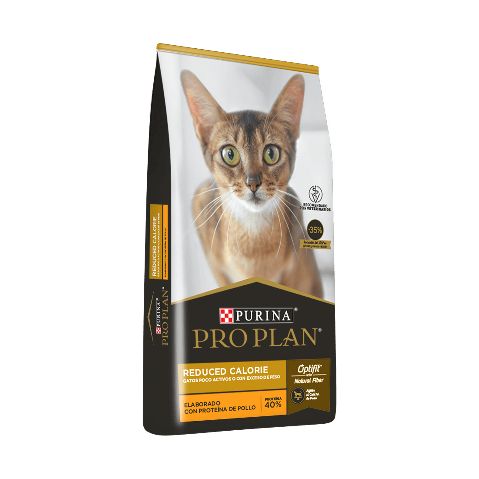 Empaque de Purina® Pro Plan® Gato Reduced Calorie con Optifit® Sabor Pollo, vista lateral
