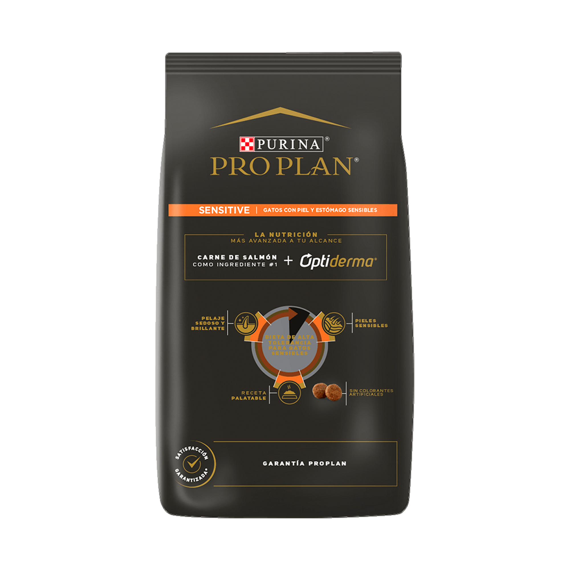 Empaque de Purina® Pro Plan® Gato Sensitive con Optitract® Sabor Salmón, vista posterior
