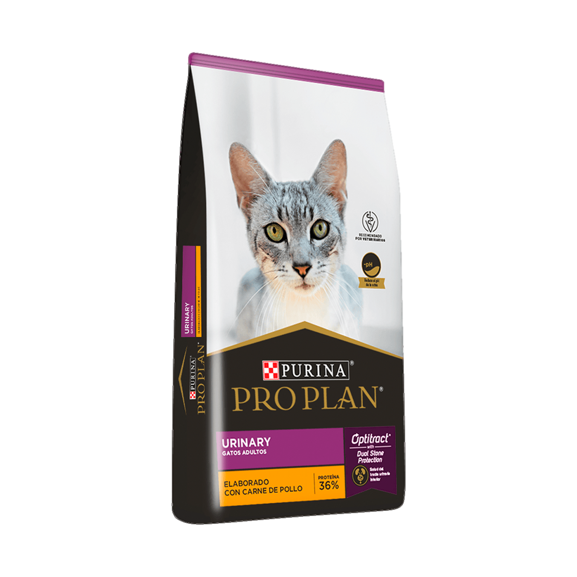 Empaque de Purina® Pro Plan® Gato Urinary con Optitract® Sabor Pollo, vista lateral