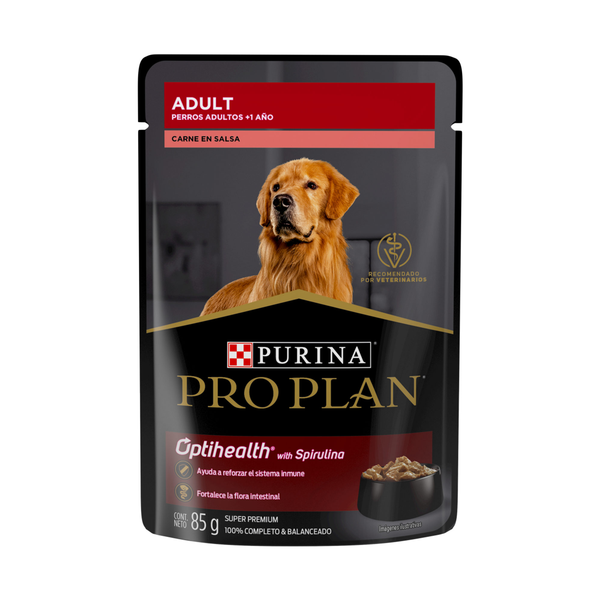 Empaque de Purina® Pro Plan® sobre adulto carne, vista frontal