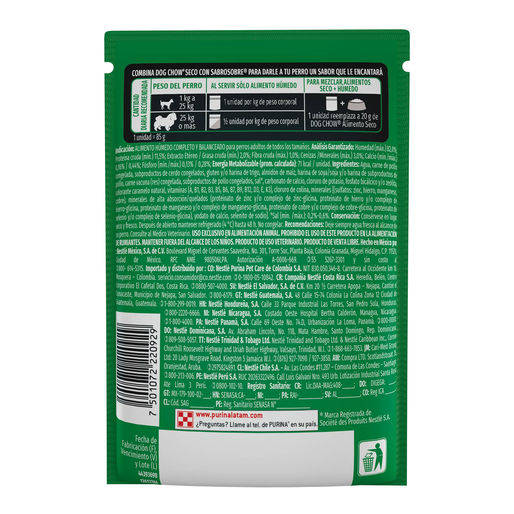 Sabrosobre Dog Chow Alta Proteína adulto sabor carne, cerdo y pollo con ExtraLife.