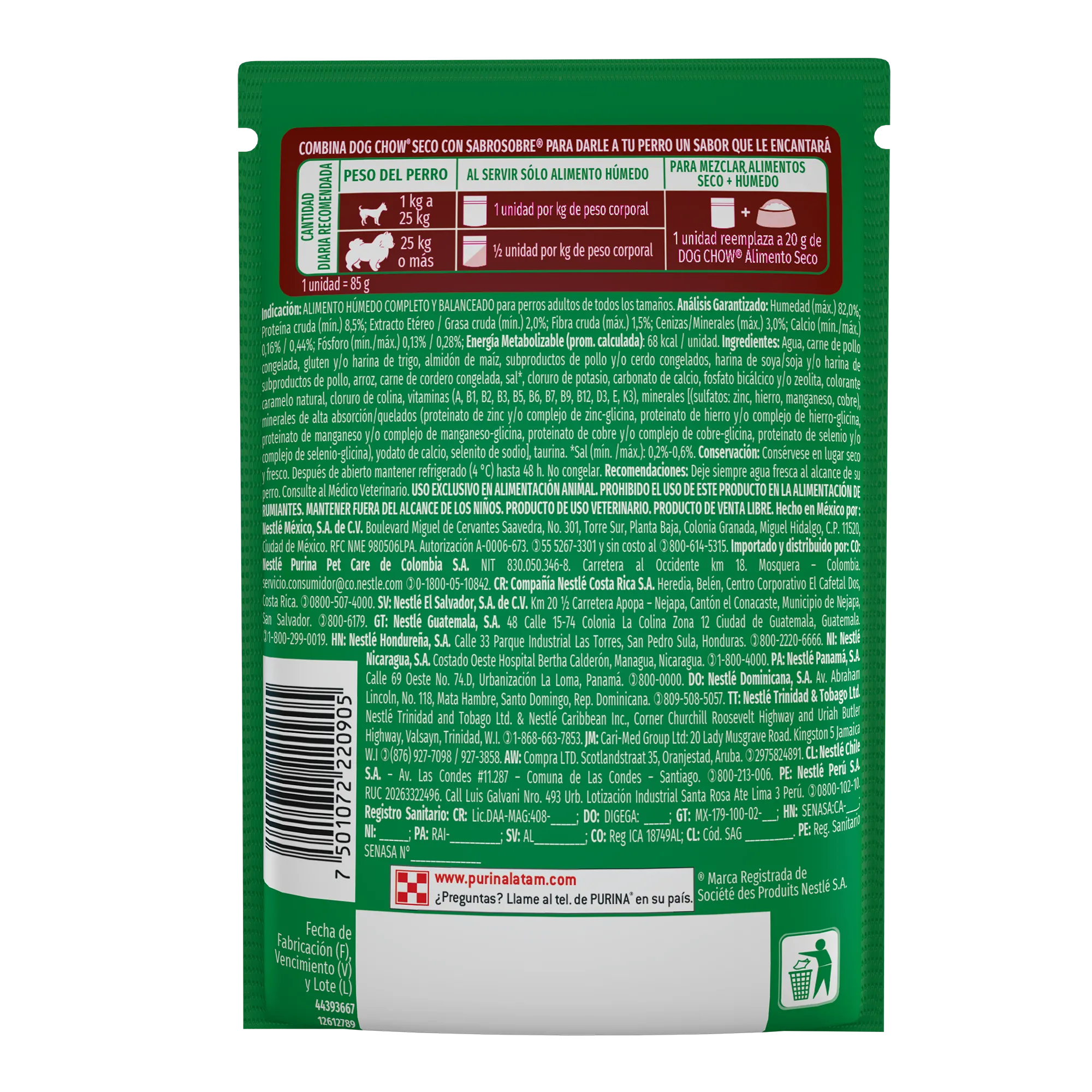 Sabrosobre Dog Chow Adultos todos los tamaños nutrición reforzada sabor cordero con arroz y ExtraLife
