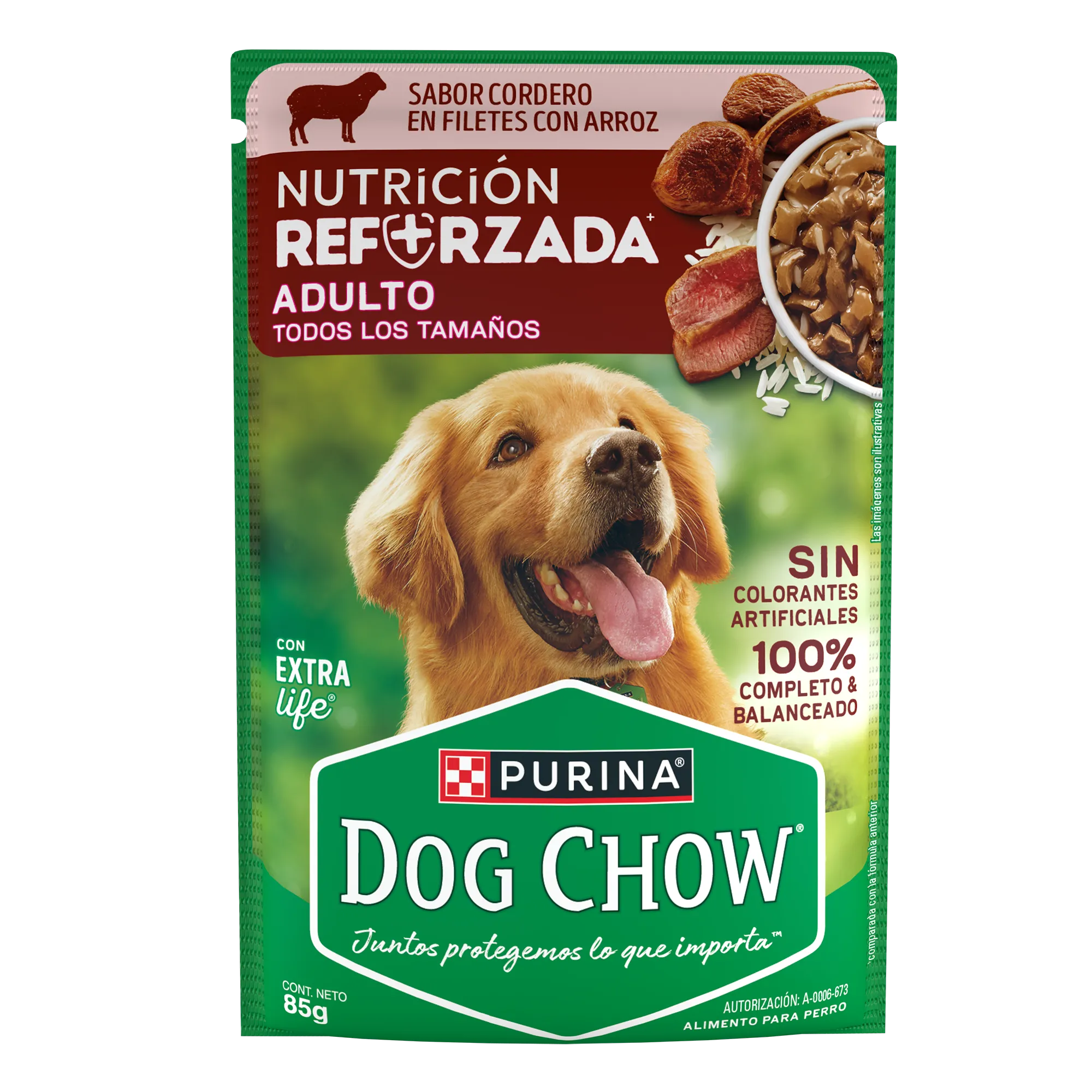 Sabrosobre Dog Chow Adultos todos los tamaños nutrición reforzada sabor cordero con arroz y ExtraLife
