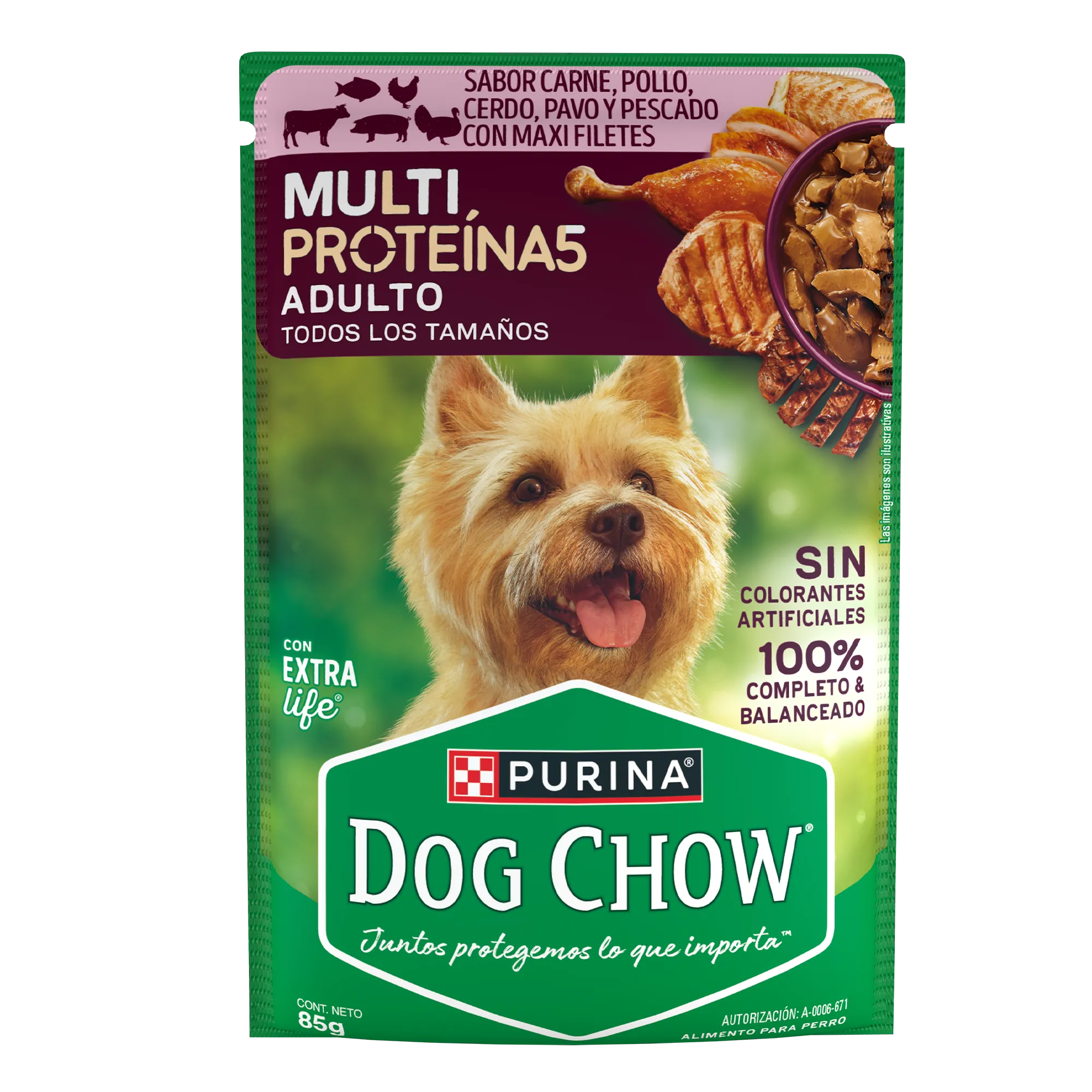 Sabrosobre Dog Chow Multi Proteínas adulto sabor carne, cerdo, pollo, pavo y pescado con ExtraLife.