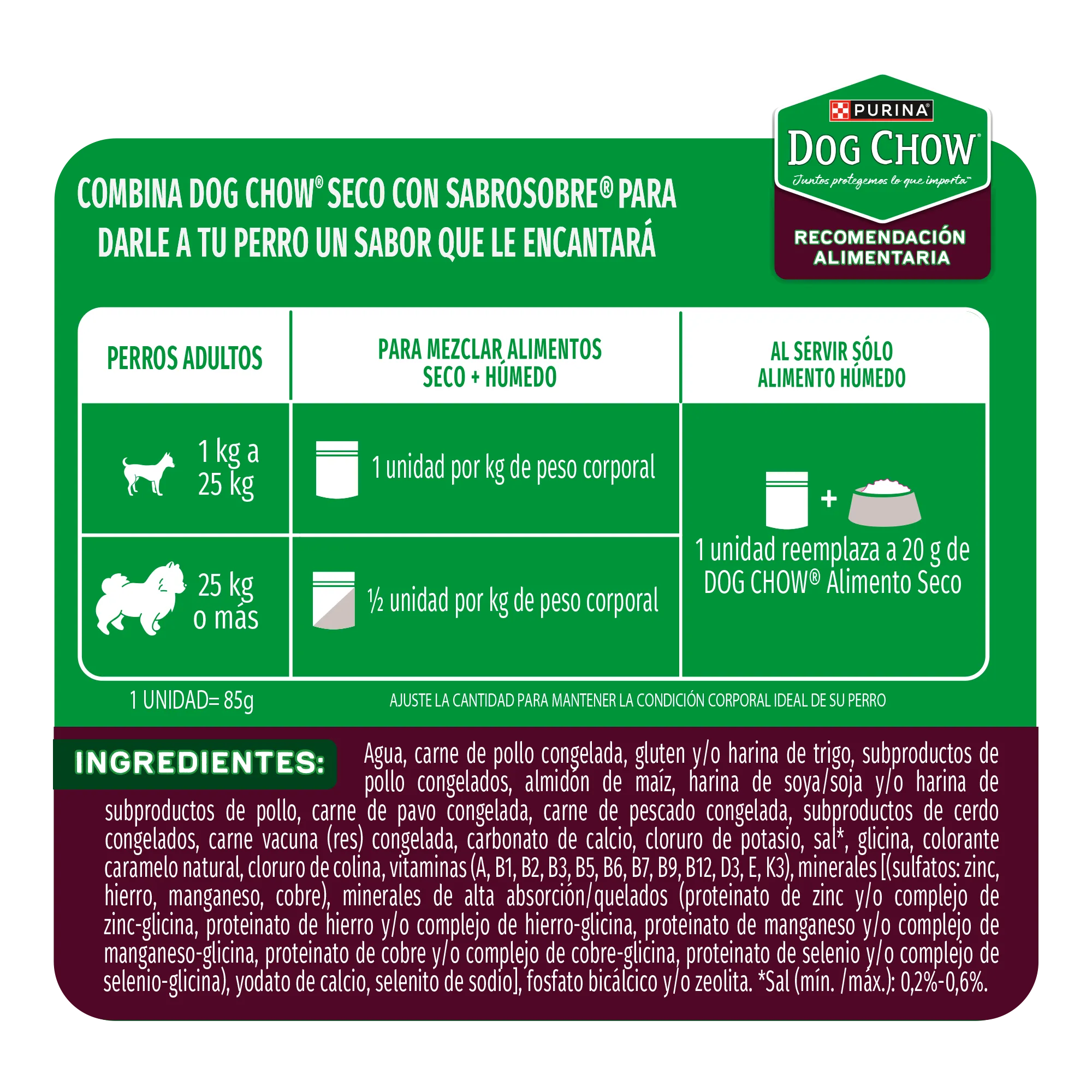 Sabrosobre Dog Chow Multi Proteínas adulto sabor carne, cerdo, pollo, pavo y pescado con ExtraLife.