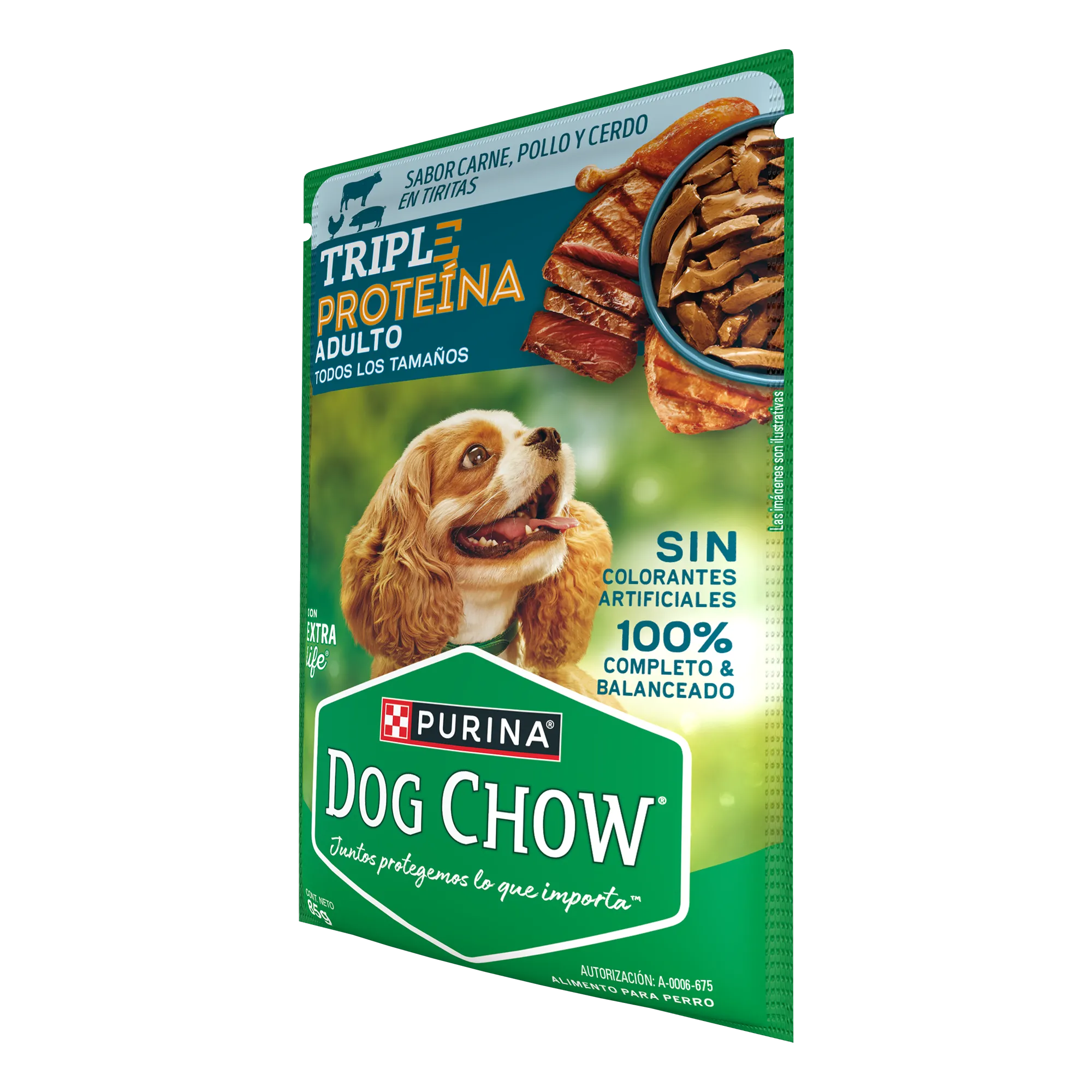 Sabrosobre Dog Chow Triple Proteínas adulto sabor carne, pollo y cerdo con ExtraLife.