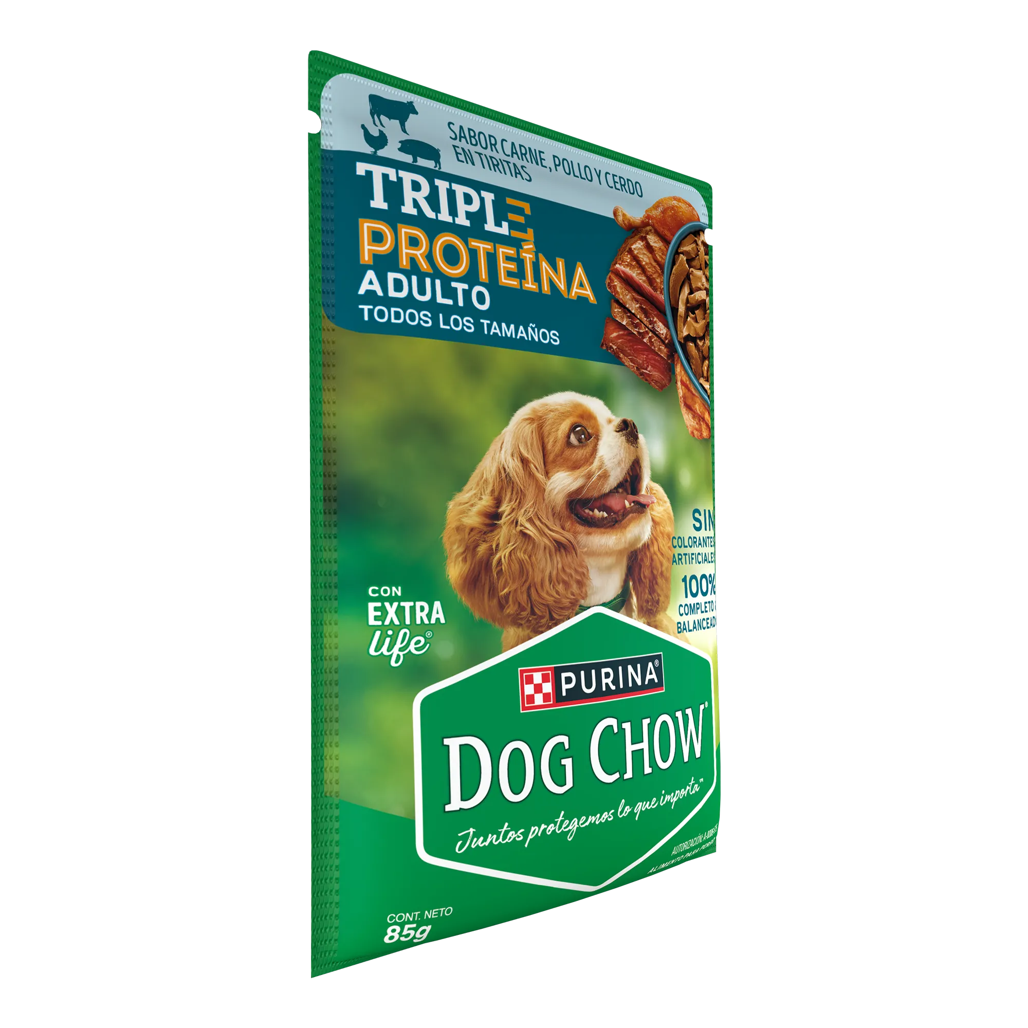Sabrosobre Dog Chow Triple Proteínas adulto sabor carne, pollo y cerdo con ExtraLife.