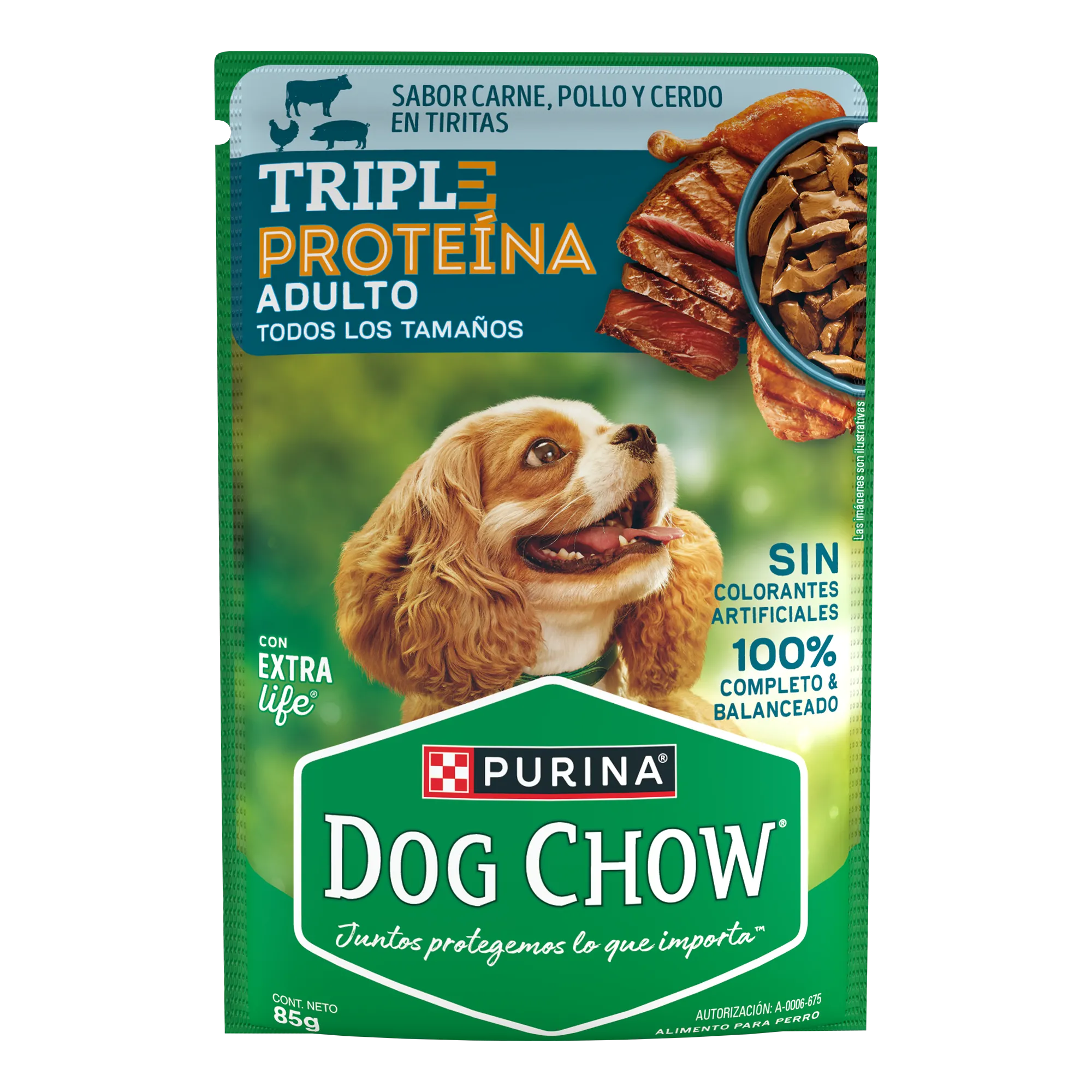 Sabrosobre Dog Chow Triple Proteínas adulto sabor carne, pollo y cerdo con ExtraLife.