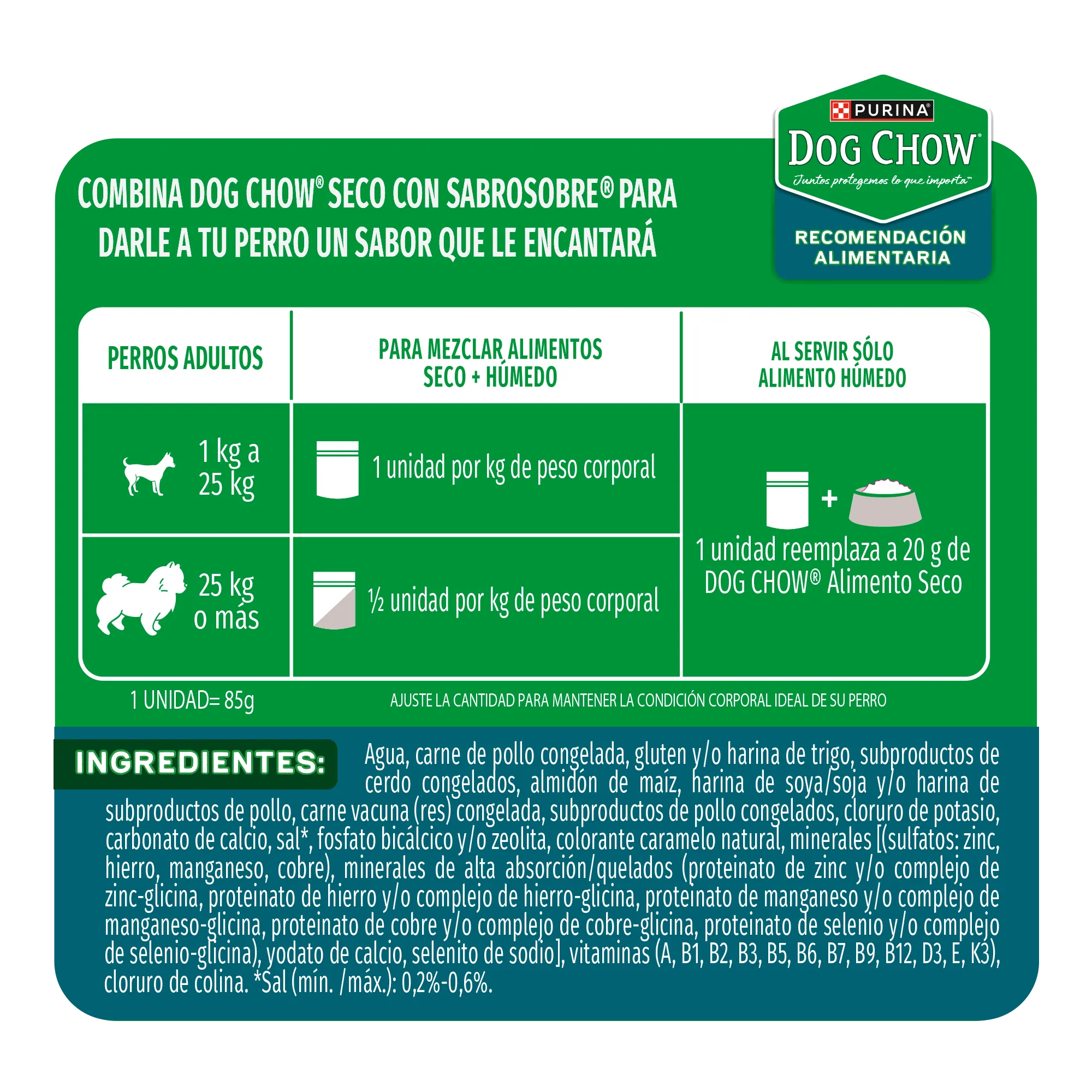 Sabrosobre Dog Chow Triple Proteínas adulto sabor carne, pollo y cerdo con ExtraLife.