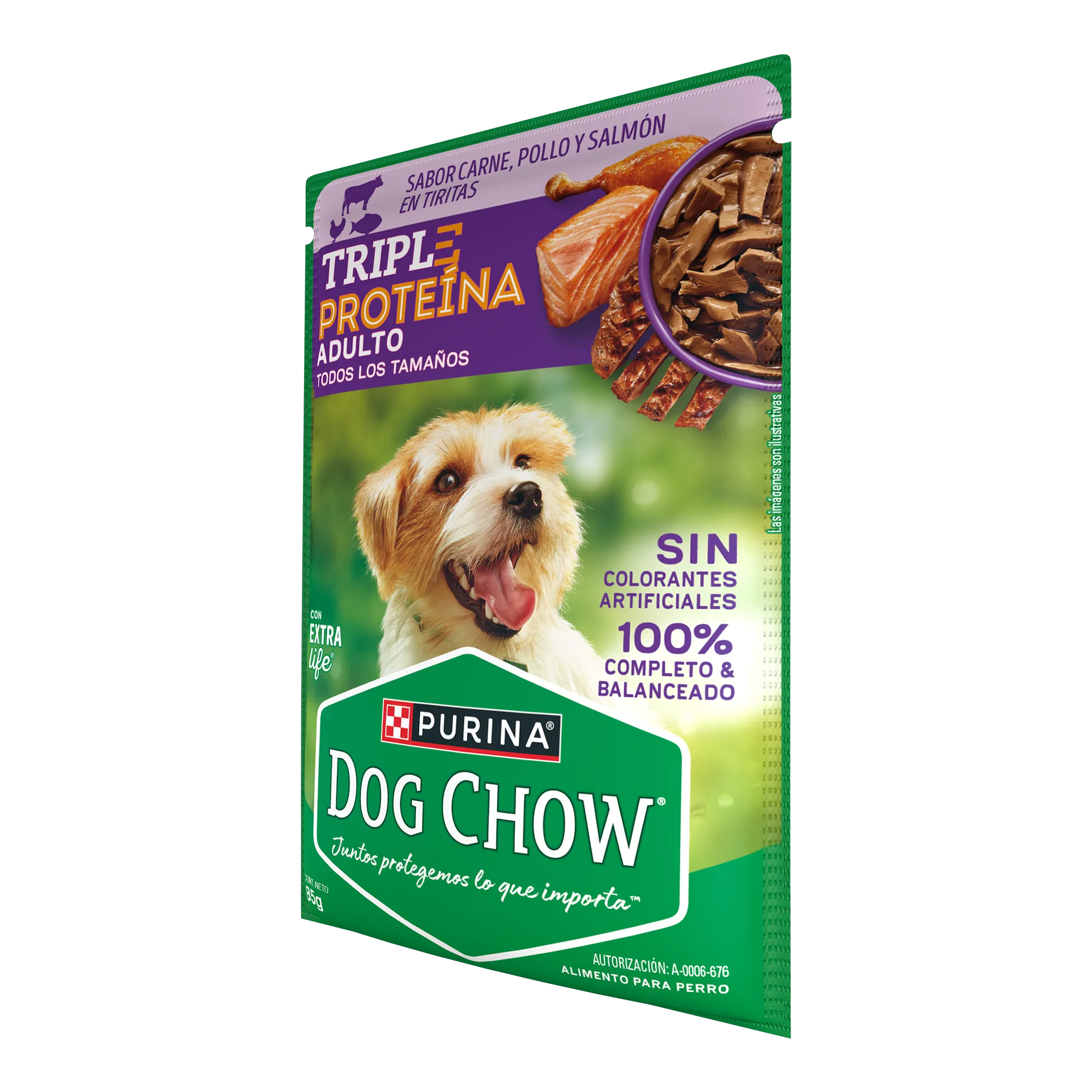 Sabrosobre Dog Chow Triple Proteínas adulto sabor carne, pollo y salmón con ExtraLife.