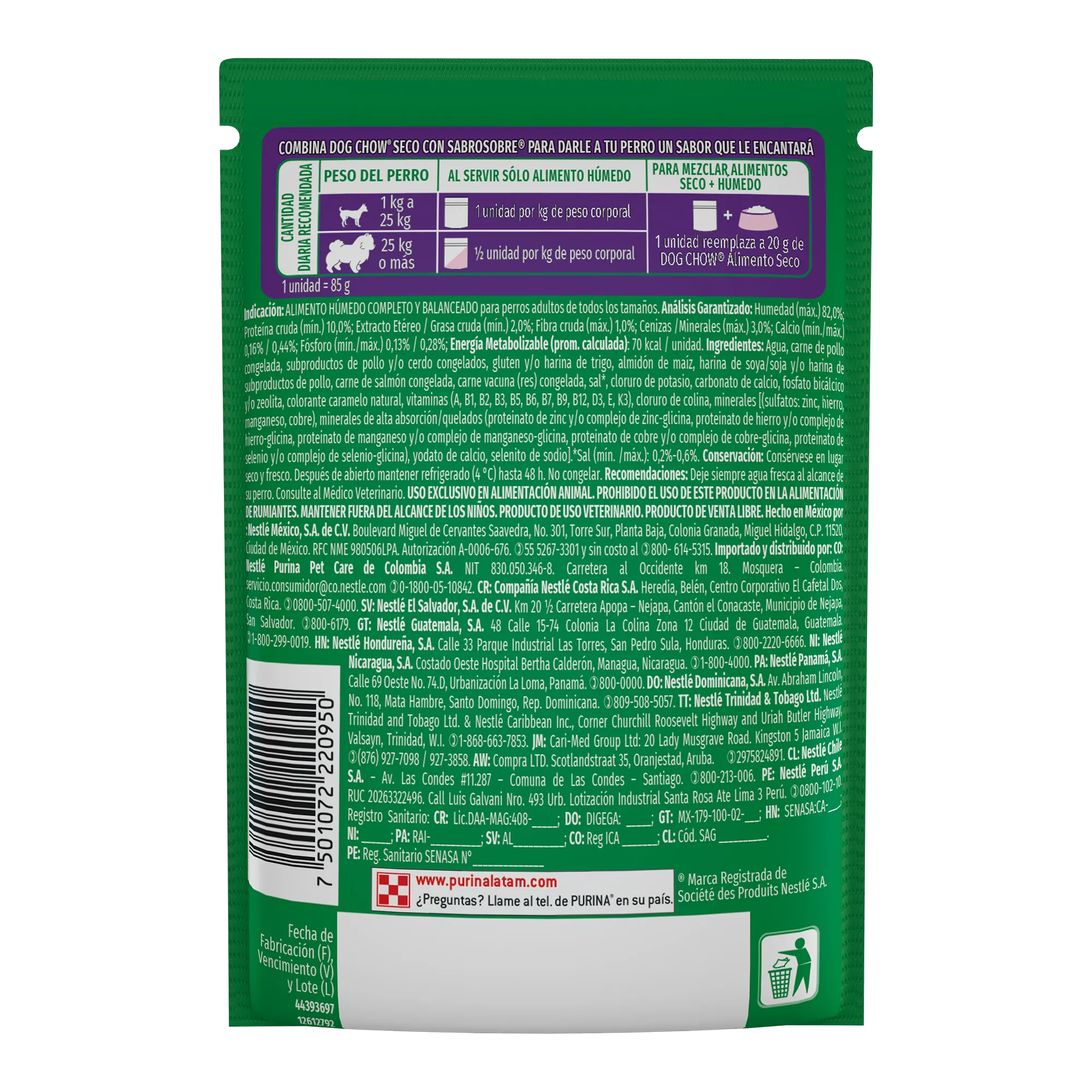 Sabrosobre Dog Chow Triple Proteínas adulto sabor carne, pollo y salmón con ExtraLife.
