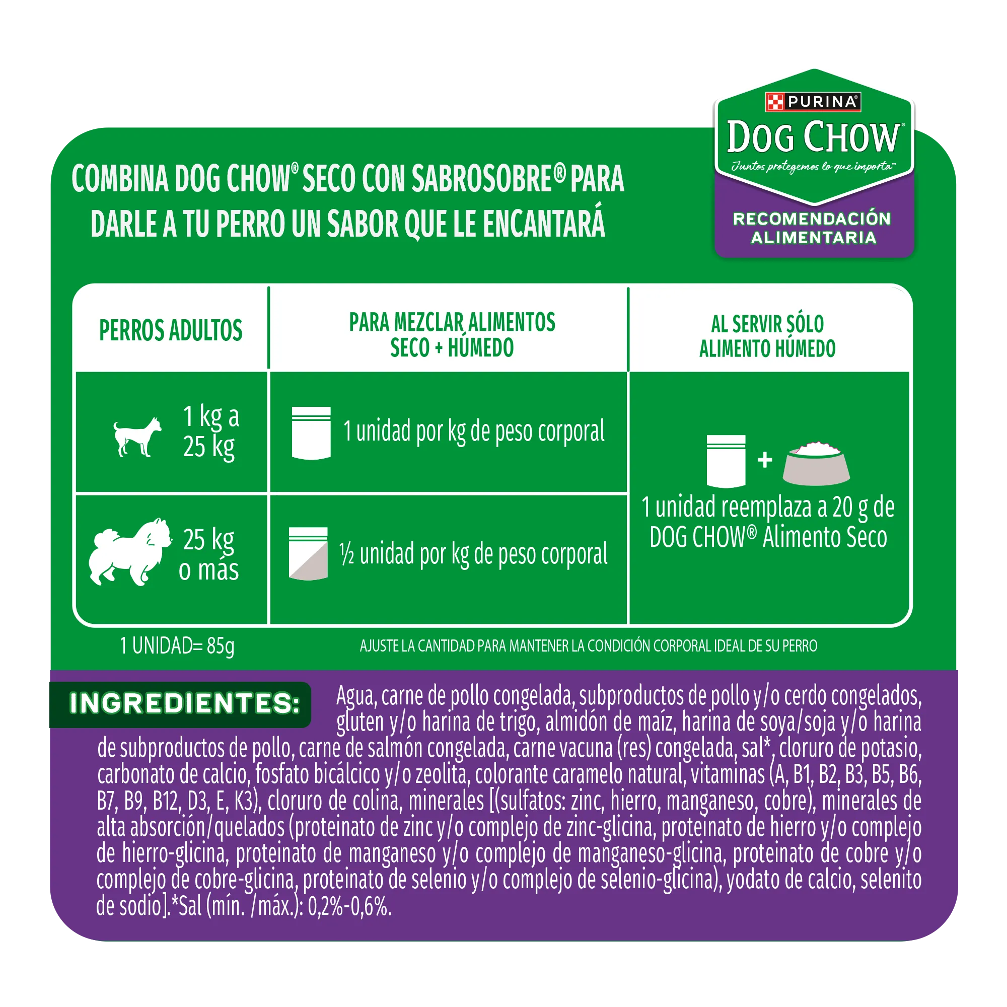 Sabrosobre Dog Chow Triple Proteínas adulto sabor carne, pollo y salmón con ExtraLife.