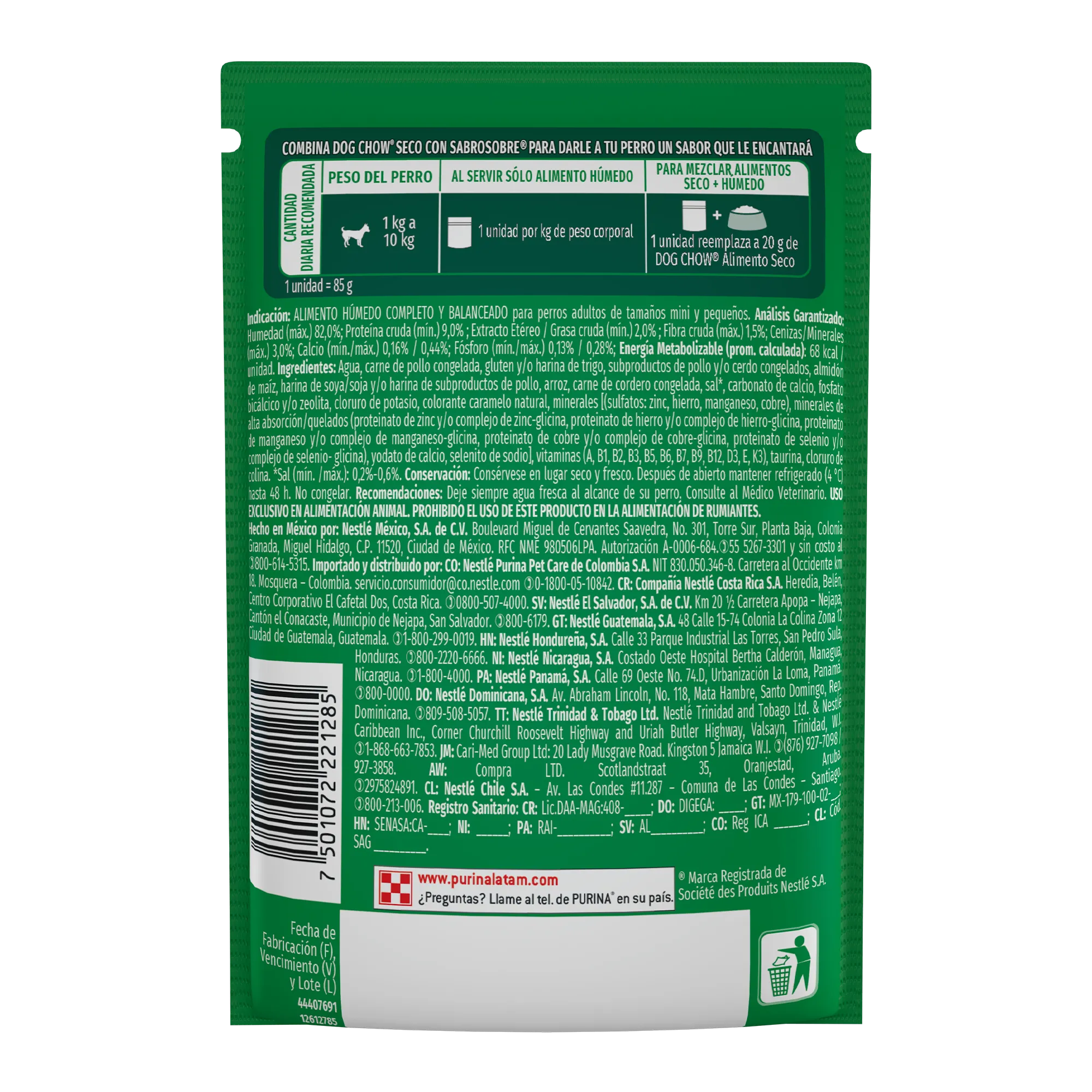 Sabrosobre Dog Chow Minis y Pequeños nutrición reforzada sabor cordero con arroz y ExtraLife