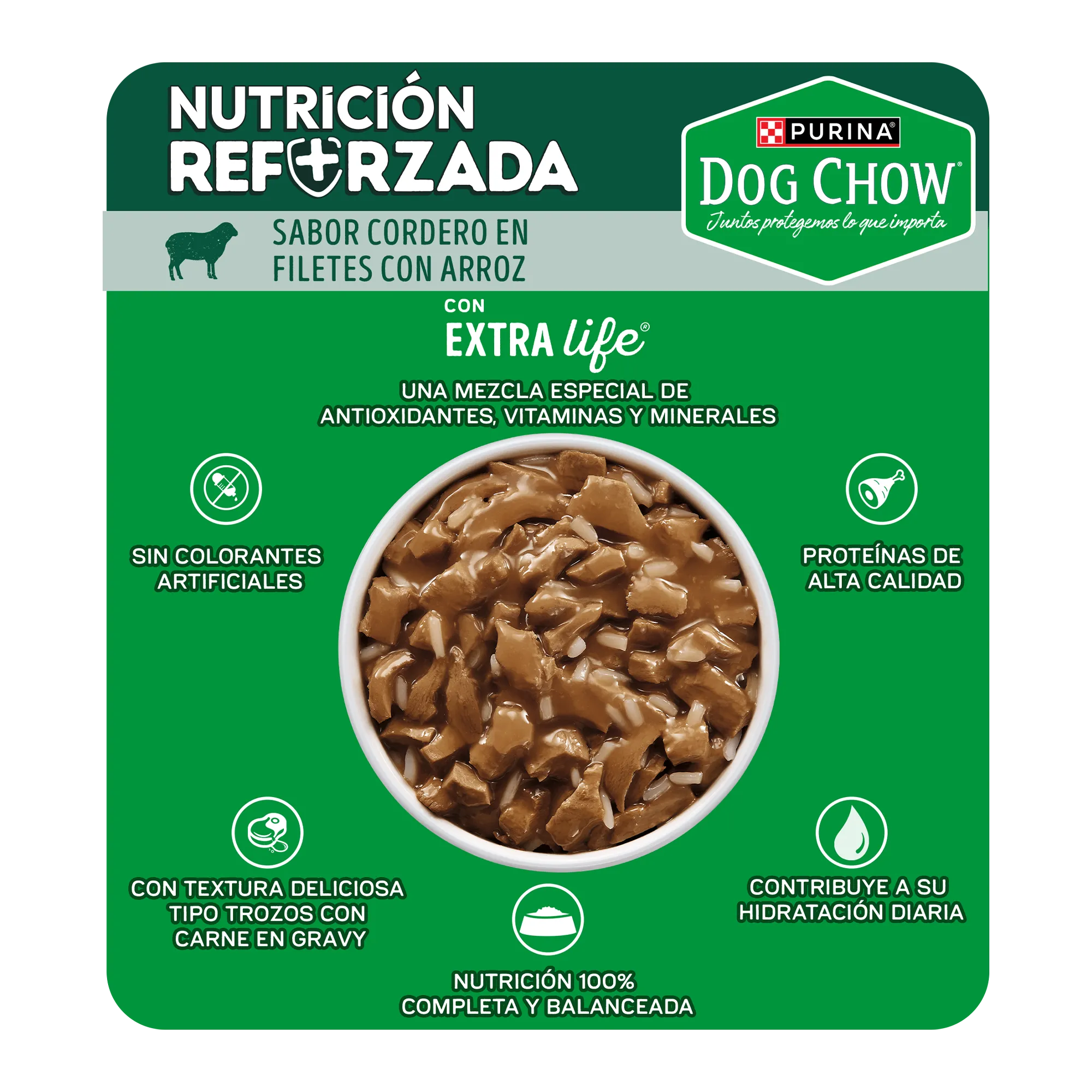 Sabrosobre Dog Chow Minis y Pequeños nutrición reforzada sabor cordero con arroz y ExtraLife