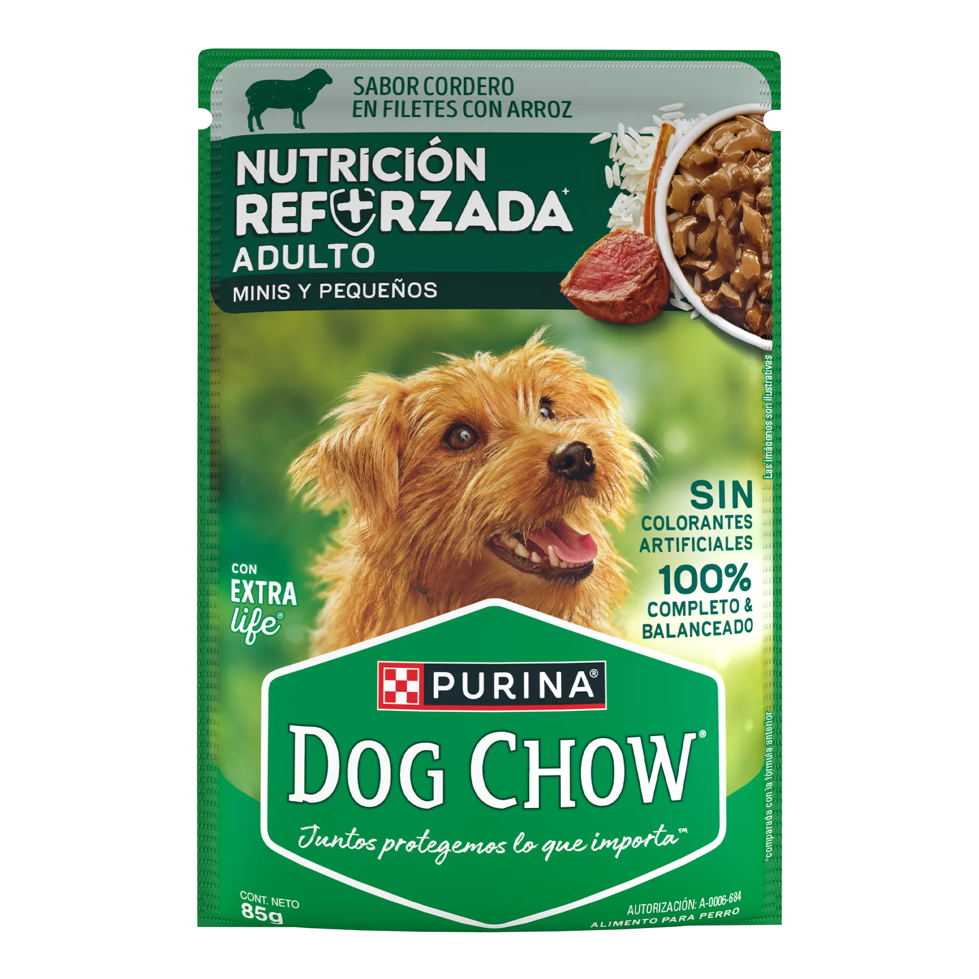 Sabrosobre Dog Chow Minis y Pequeños nutrición reforzada sabor cordero con arroz y ExtraLife