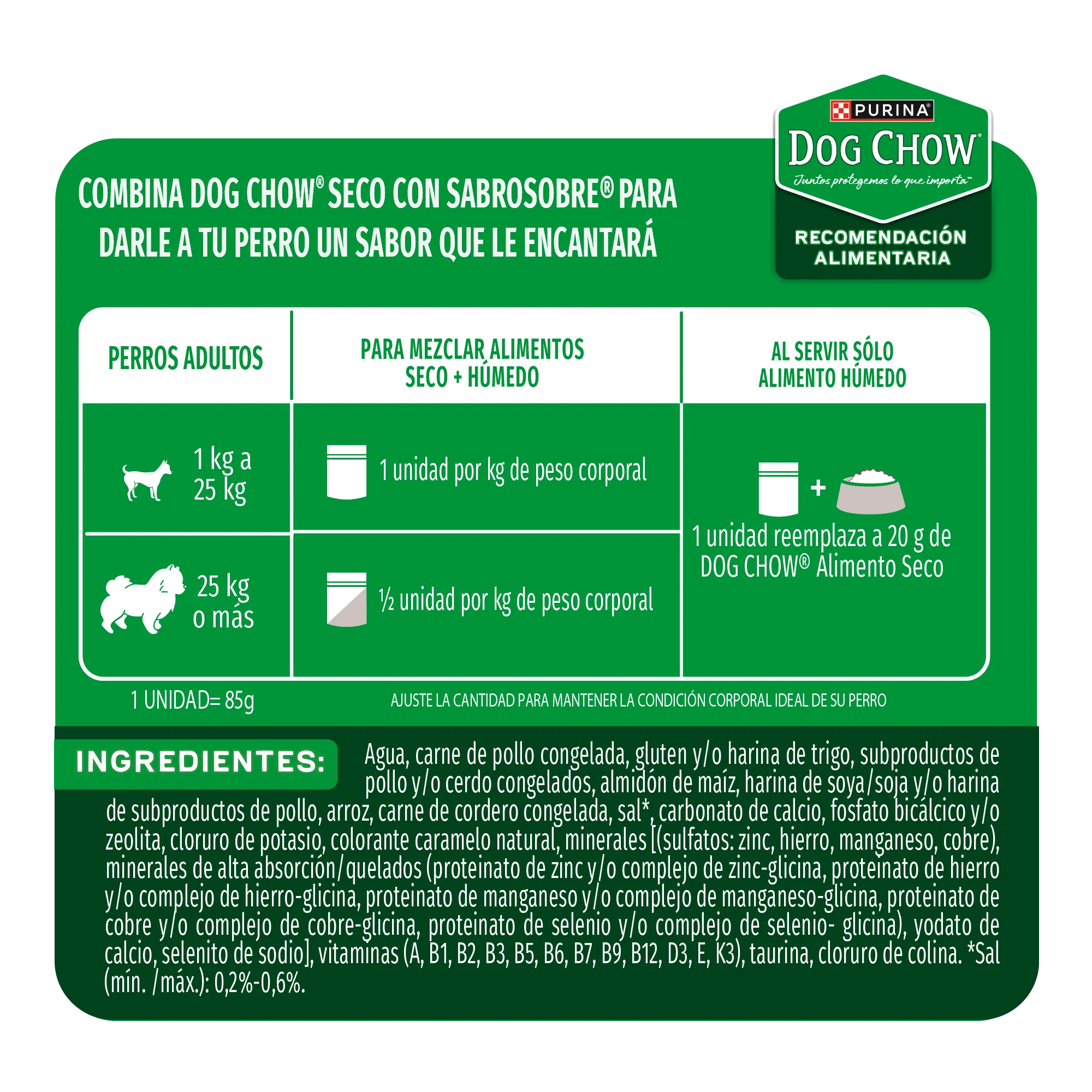 Sabrosobre Dog Chow Minis y Pequeños nutrición reforzada sabor cordero con arroz y ExtraLife
