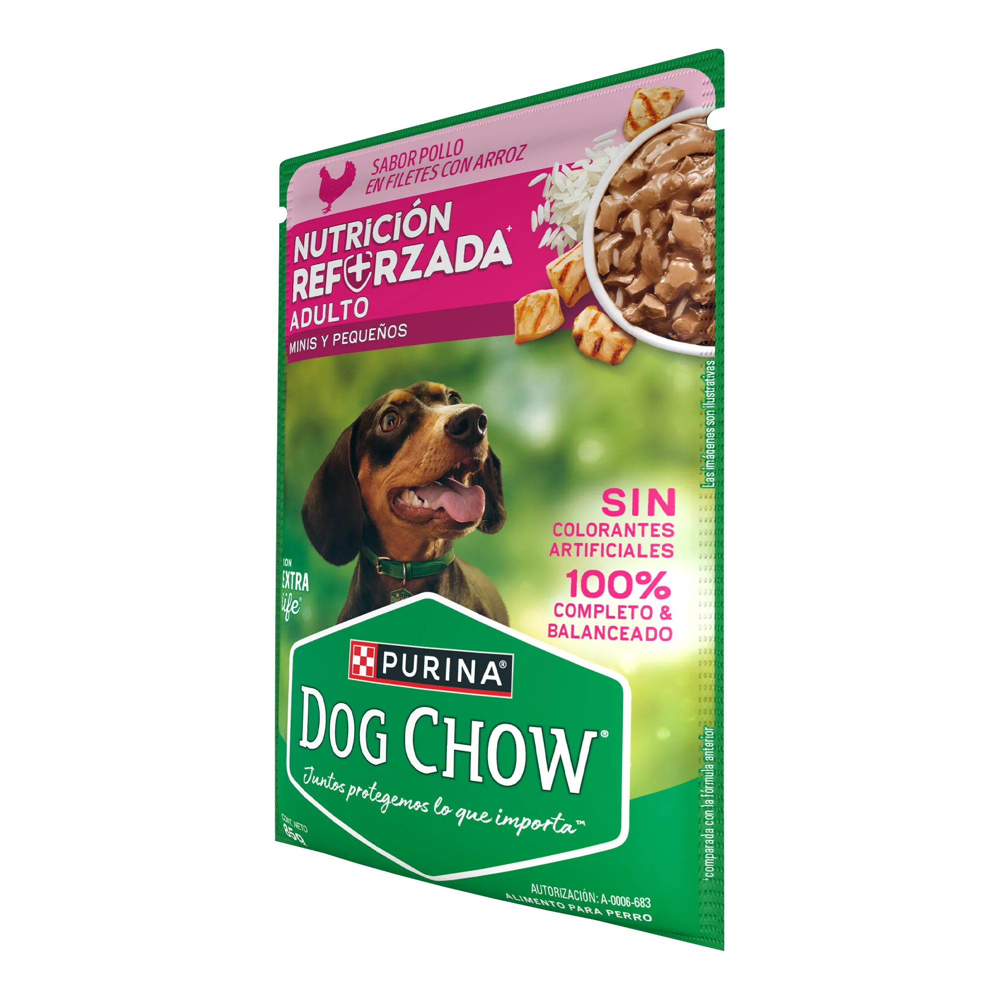 Sabrosobre Dog Chow Minis y Pequeños nutrición reforzada sabor pollo con arroz y ExtraLife