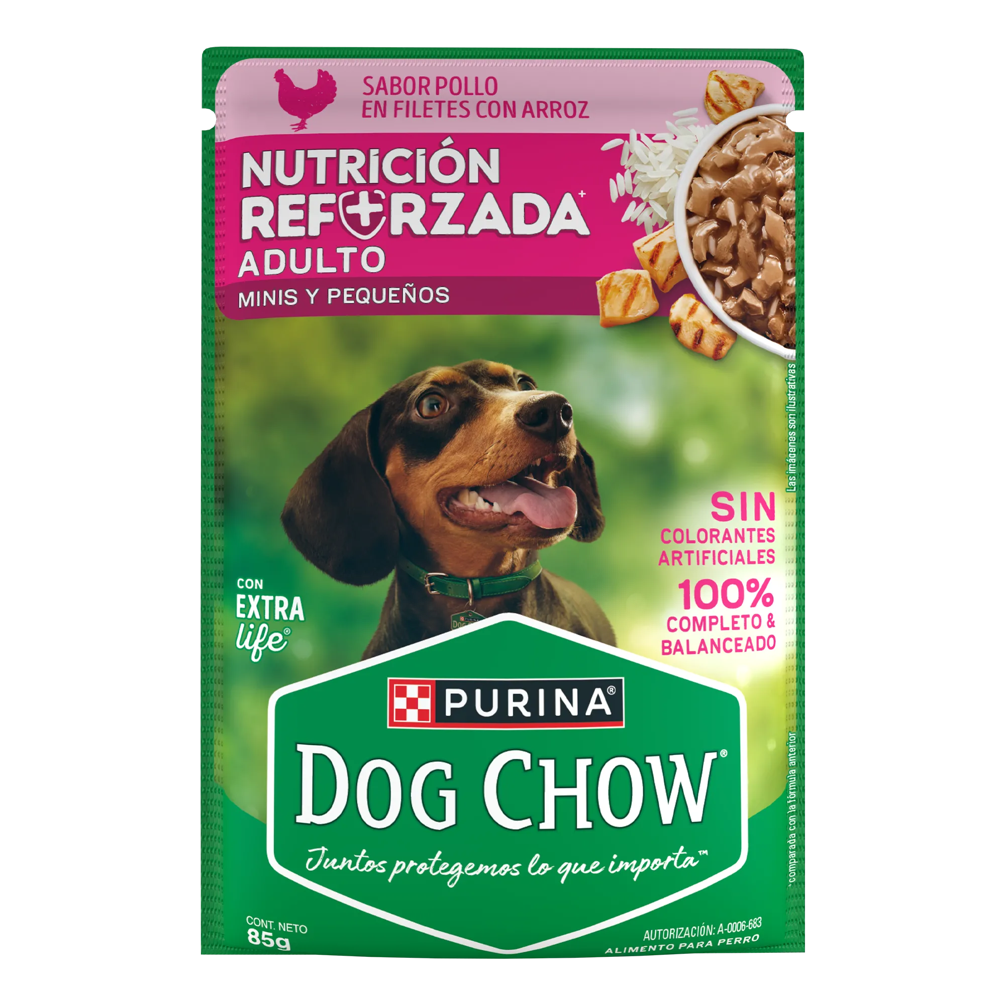 Sabrosobre Dog Chow Minis y Pequeños nutrición reforzada sabor pollo con arroz y ExtraLife