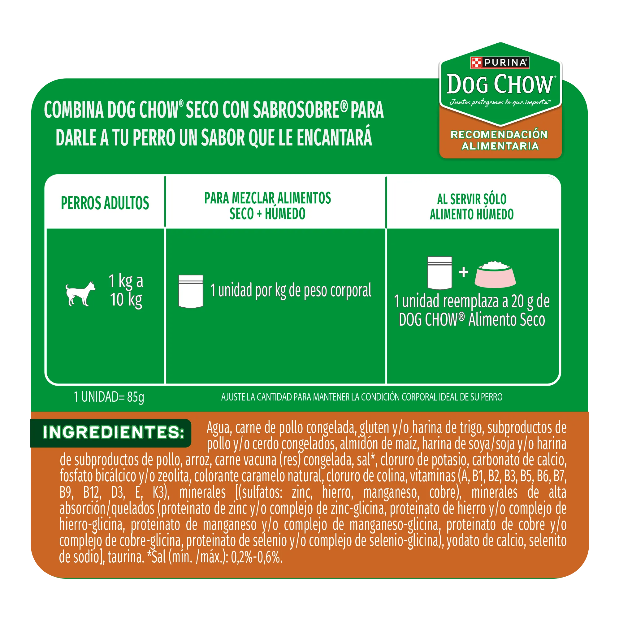 Sabrosobre Dog Chow Minis y Pequeños nutrición reforzada sabor carne con arroz y ExtraLife