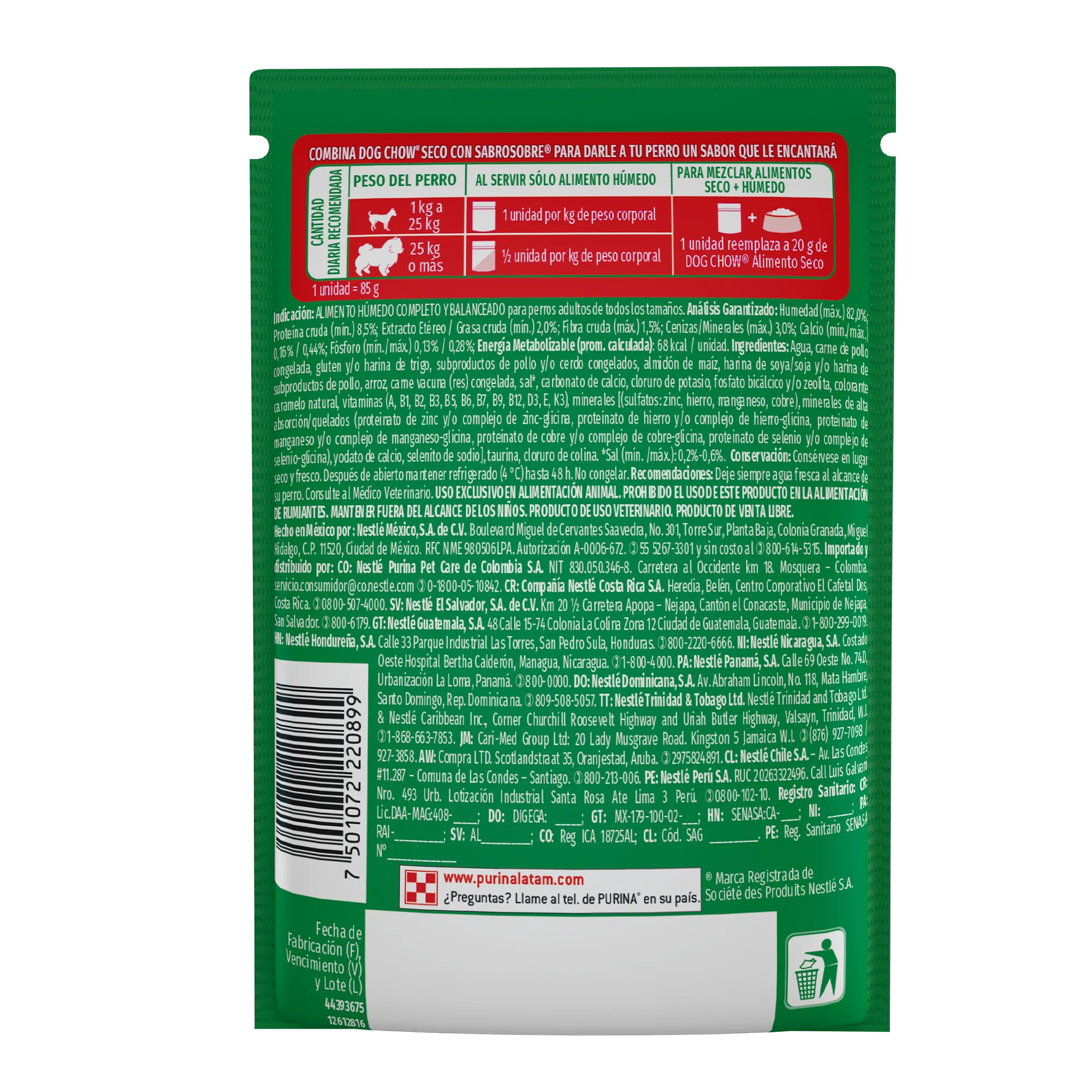 Sabrosobre Dog Chow Adultos todos los tamaños nutrición reforzada sabor carne con arroz y ExtraLife