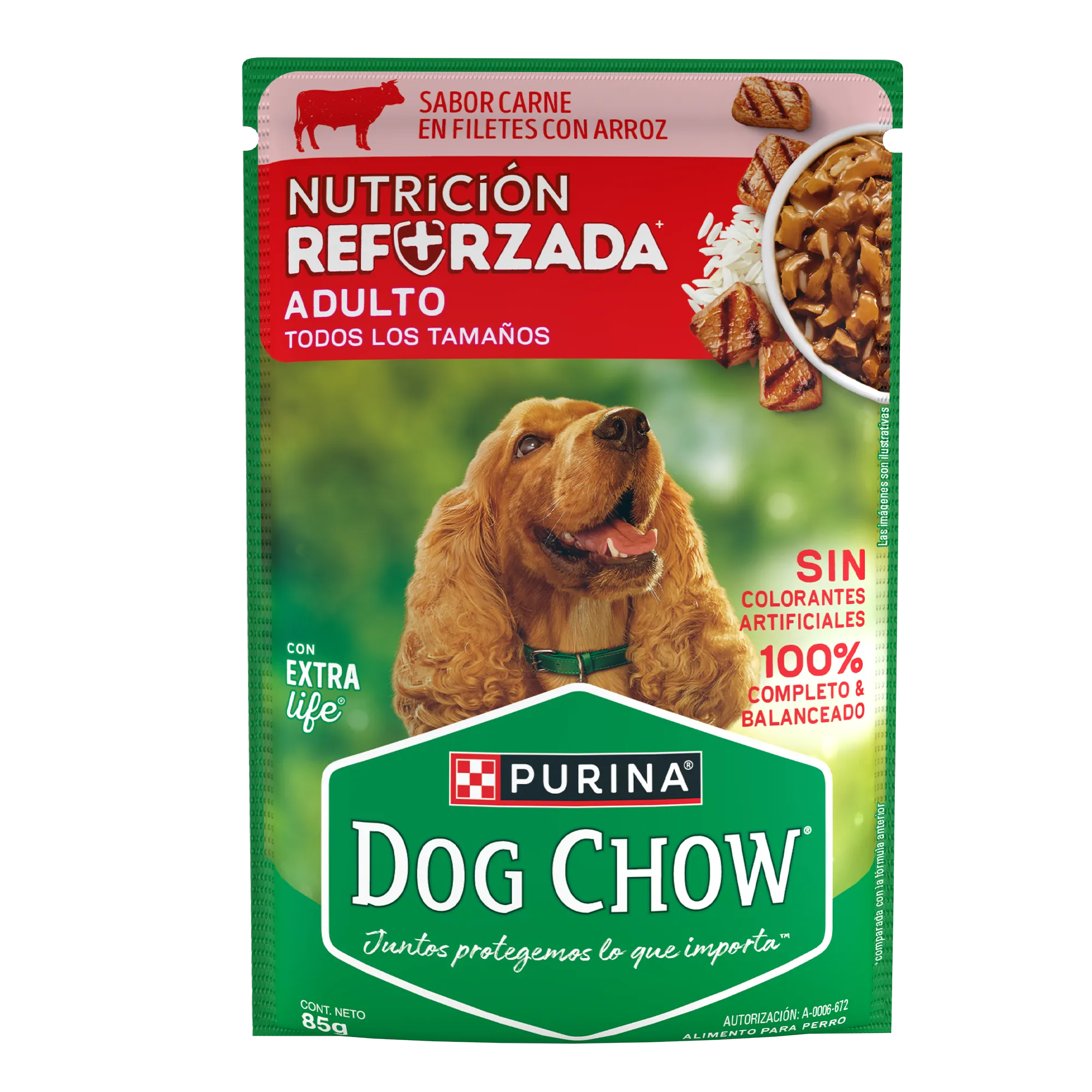 Sabrosobre Dog Chow Adultos todos los tamaños nutrición reforzada sabor carne con arroz y ExtraLife